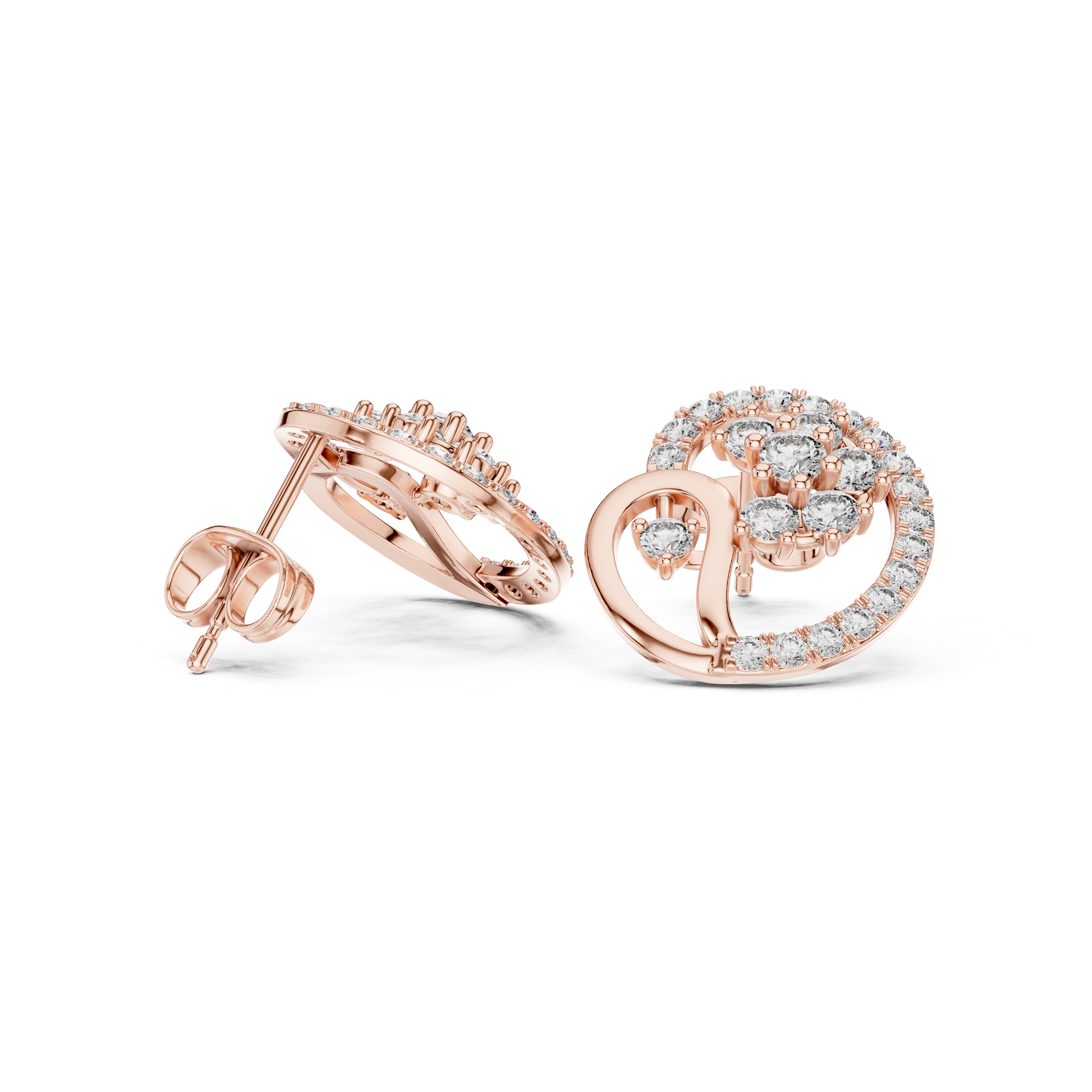 Timeless round diamond swirl cluster halo stud earrings elegant look