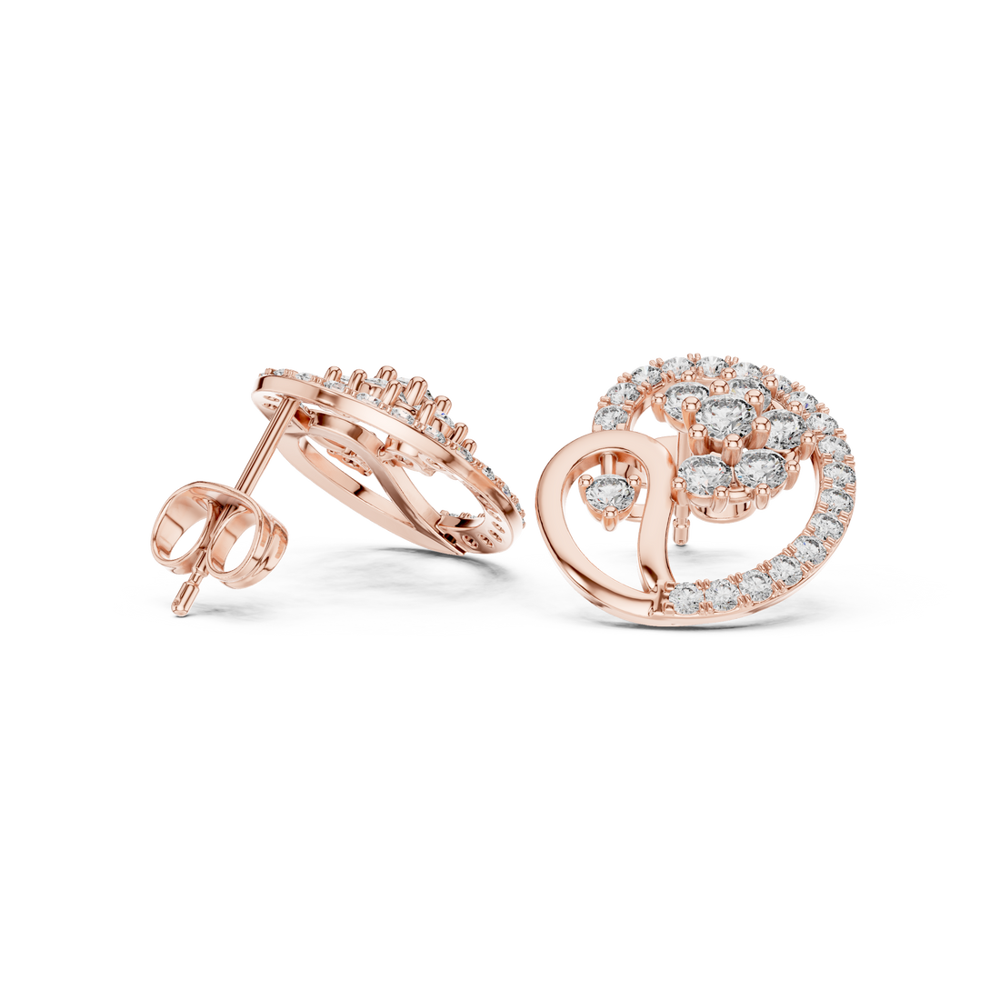 Timeless round diamond swirl cluster halo stud earrings elegant look