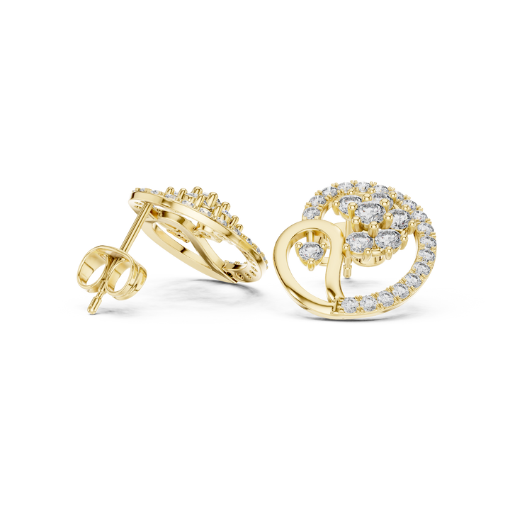 Premium round diamond halo swirl cluster stud earrings modern style