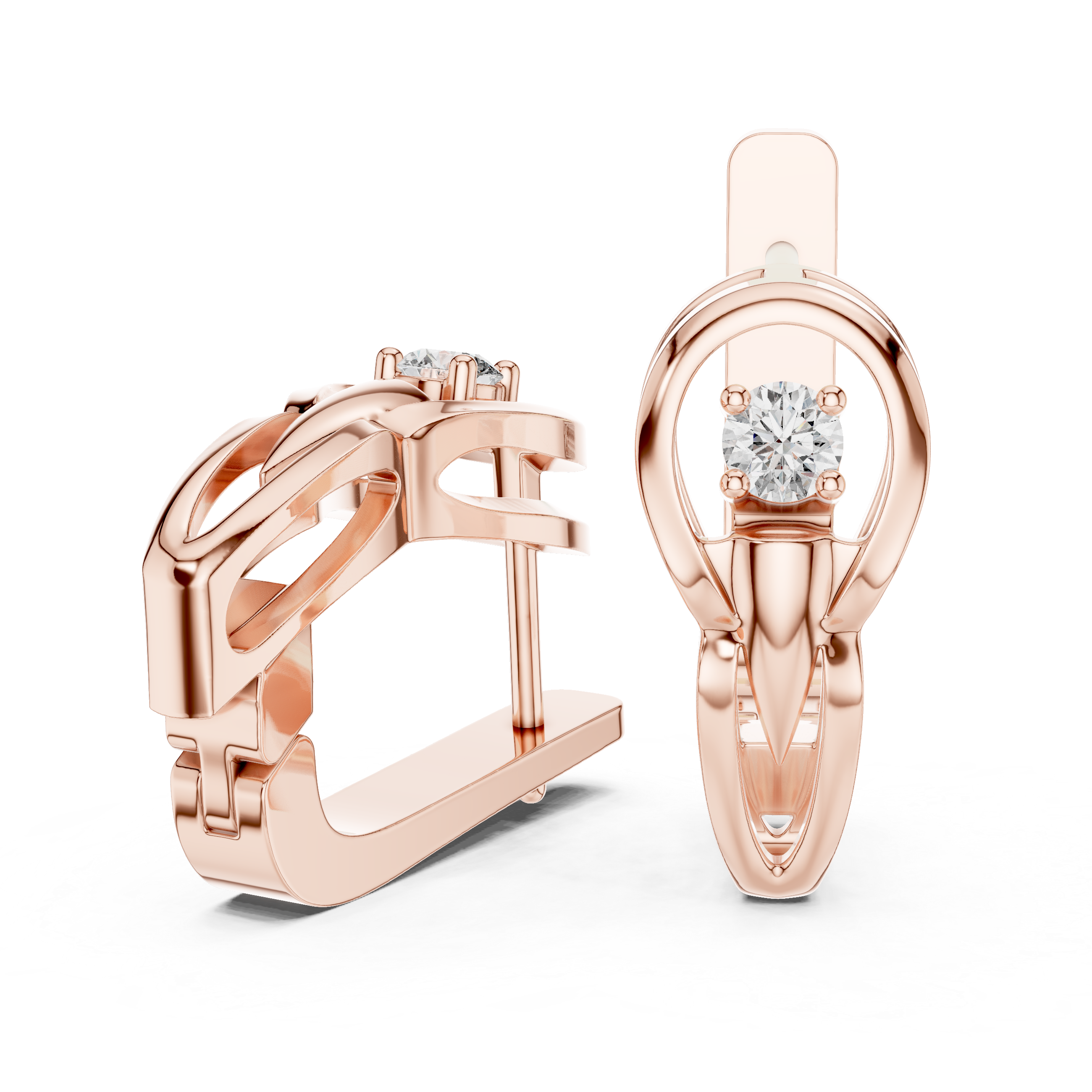 Solitaire Round Brilliant Diamond Modern Oval Hoop Earrings