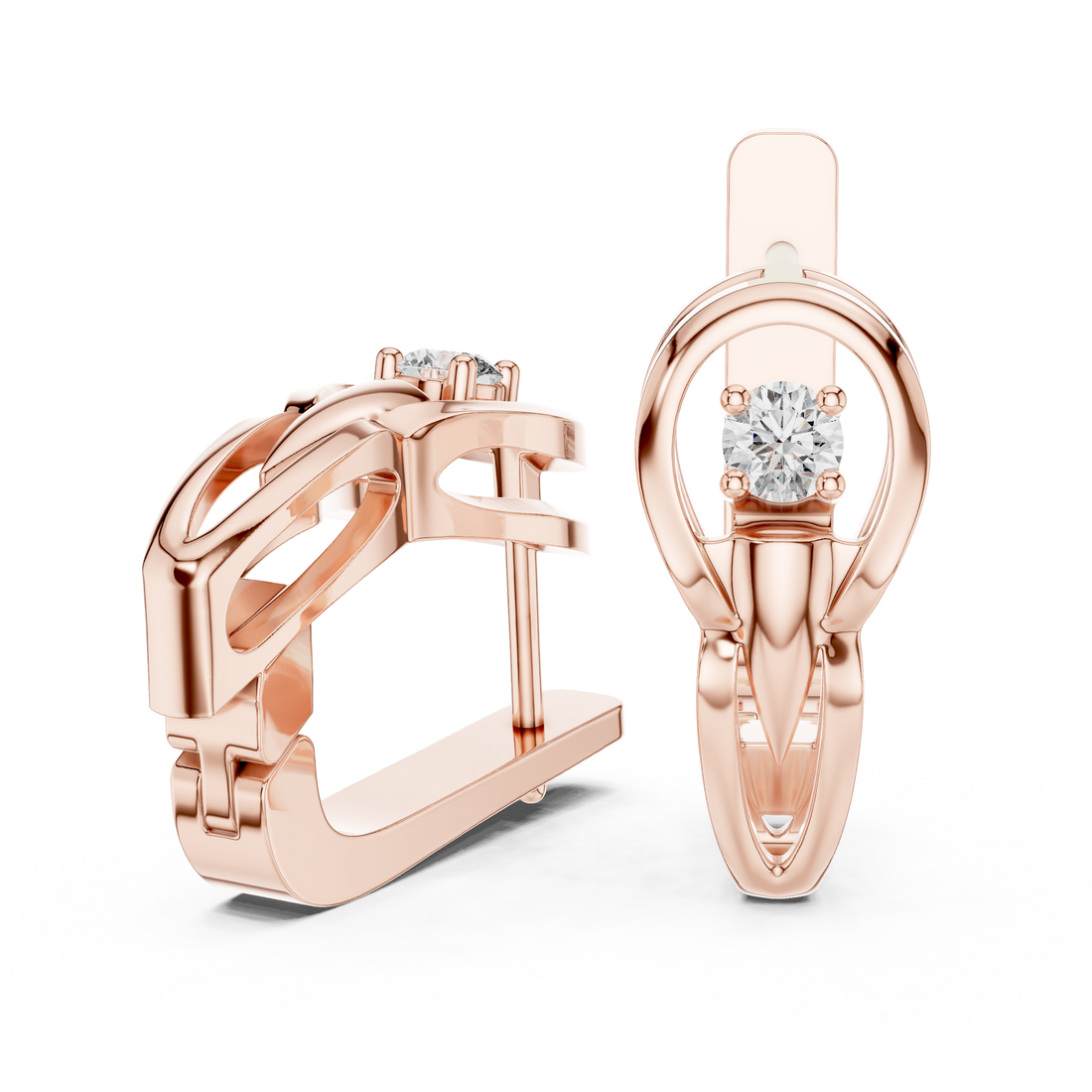 Solitaire Round Brilliant Diamond Modern Oval Hoop Earrings