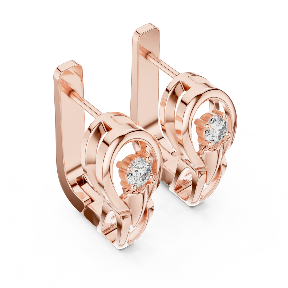 Solitaire Round Brilliant Diamond Modern Oval Hoop Earrings