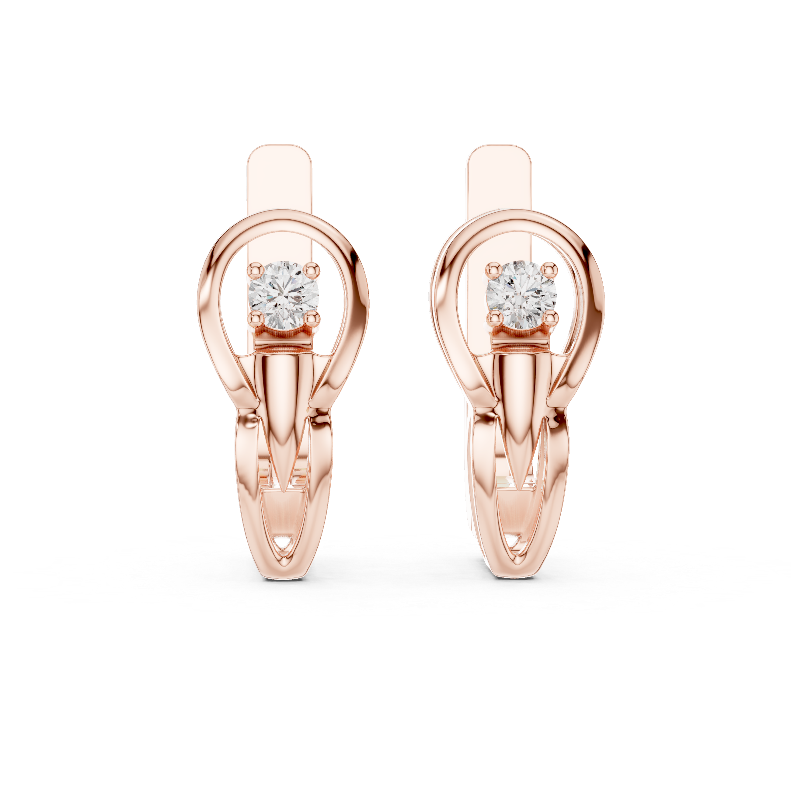 Solitaire Round Brilliant Diamond Modern Oval Hoop Earrings