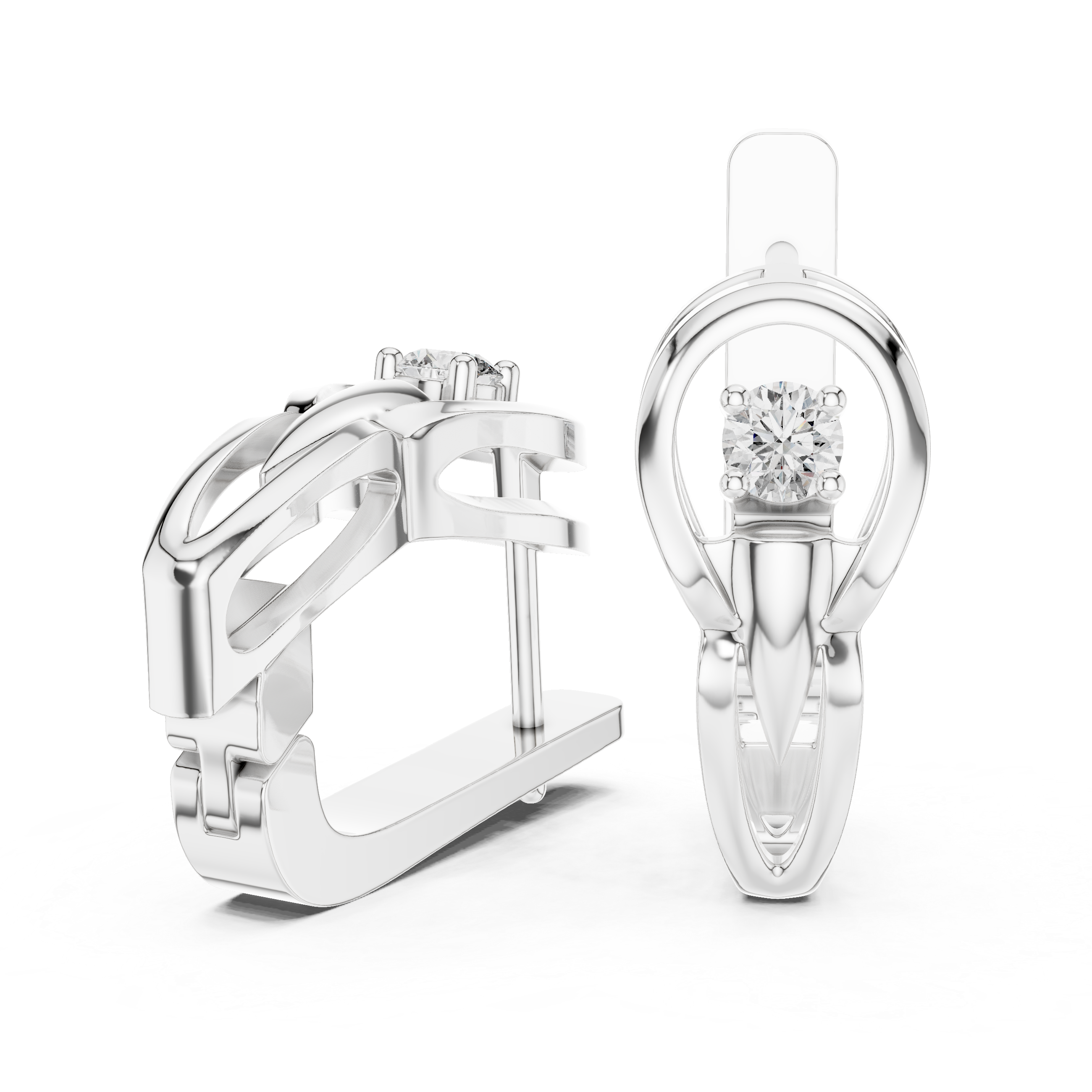 Solitaire Round Brilliant Diamond Modern Oval Hoop Earrings