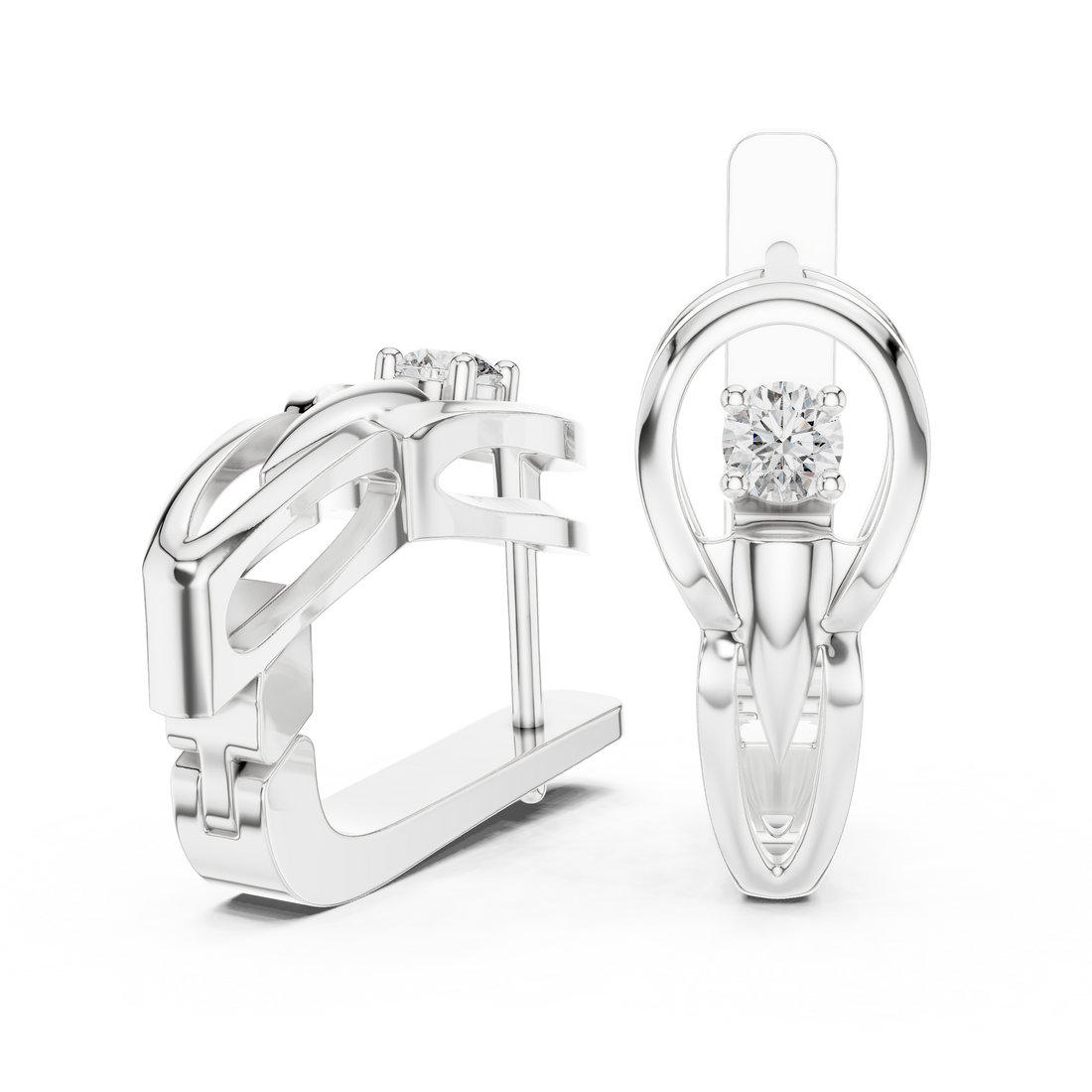 Solitaire Round Brilliant Diamond Modern Oval Hoop Earrings