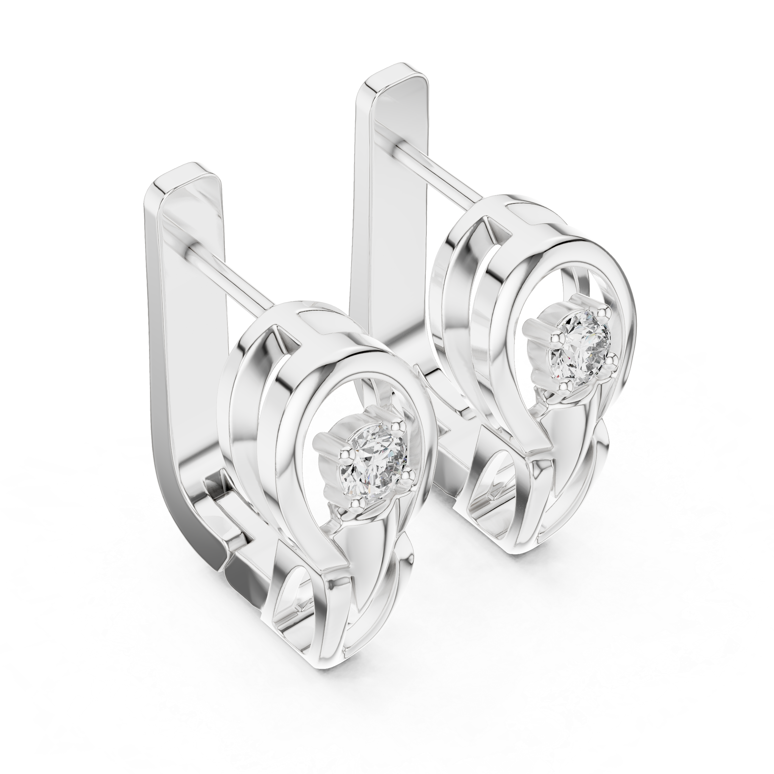 Solitaire Round Brilliant Diamond Modern Oval Hoop Earrings