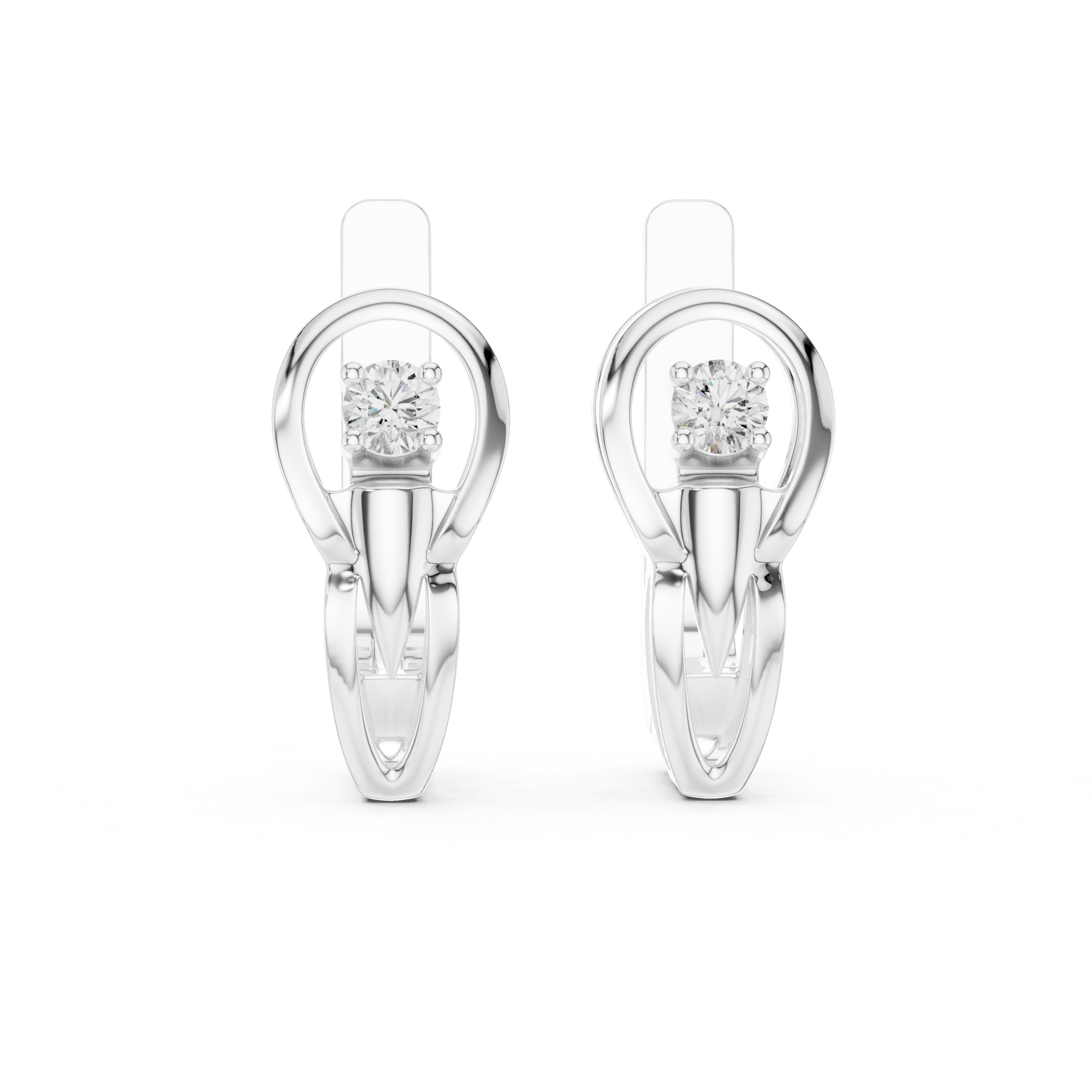 Solitaire Round Brilliant Diamond Modern Oval Hoop Earrings