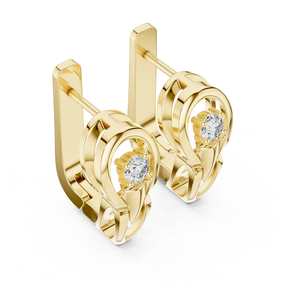 Solitaire Round Brilliant Diamond Modern Oval Hoop Earrings