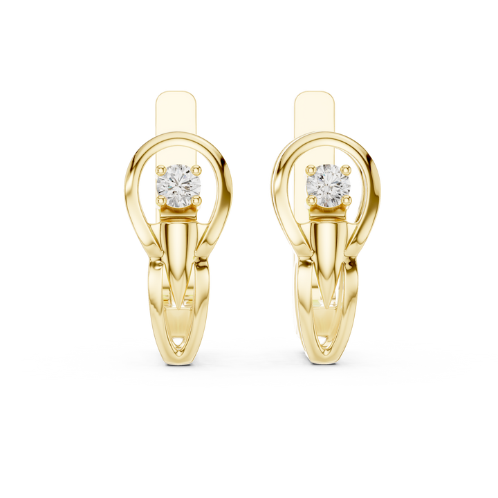 Solitaire Round Brilliant Diamond Modern Oval Hoop Earrings