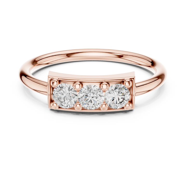 Stackable rings set with thin polished bands.