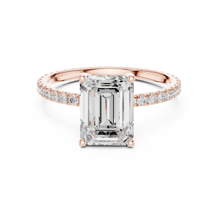 Rose gold eternity ring with continuous diamond row.