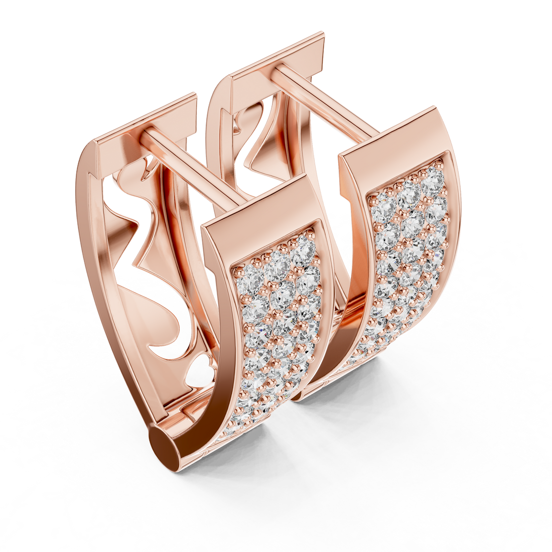 Round Cut Diamond Pavé Huggie Hoop Earrings with Rectangular Frame