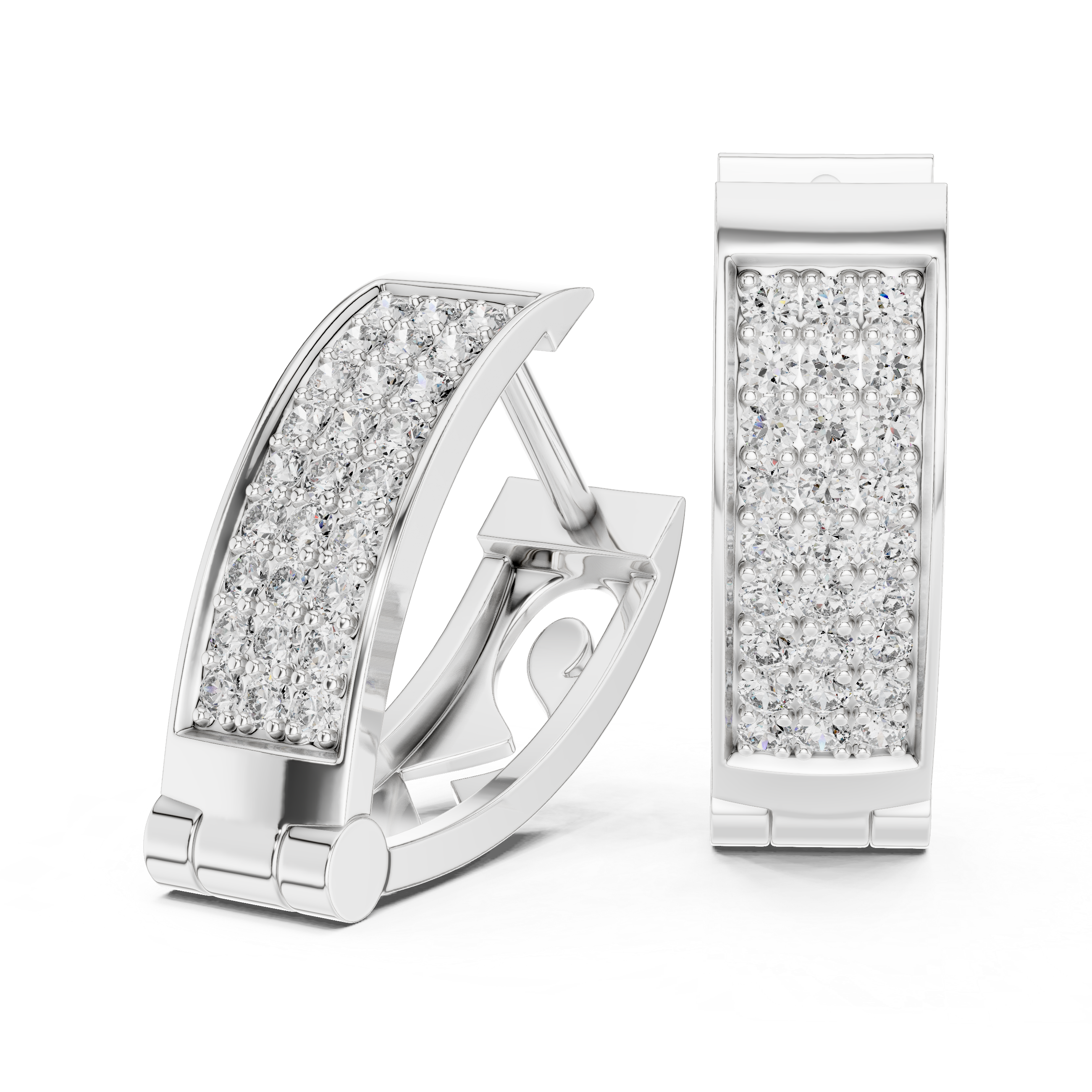 Round Cut Diamond Pavé Huggie Hoop Earrings with Rectangular Frame