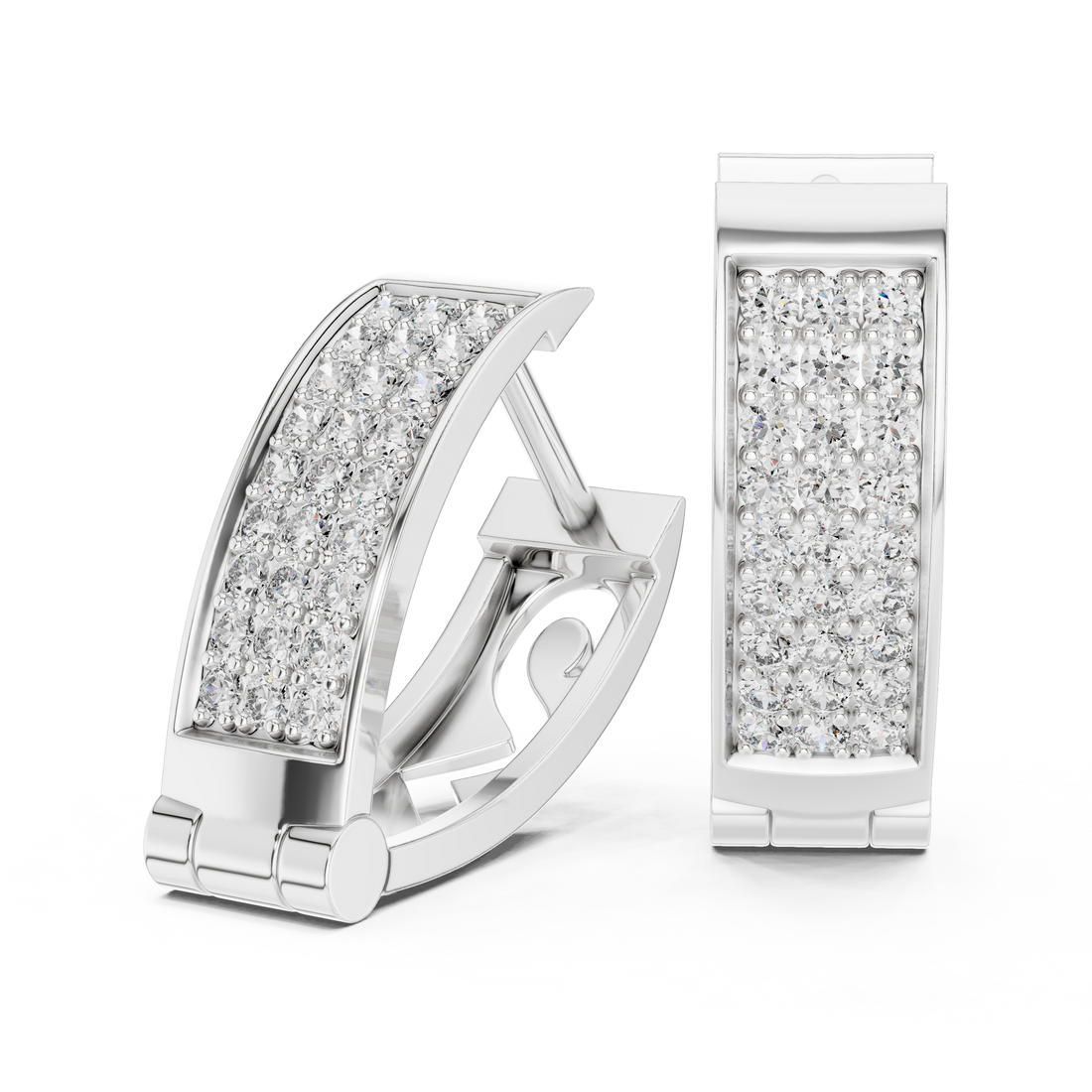 Round Cut Diamond Pavé Huggie Hoop Earrings with Rectangular Frame