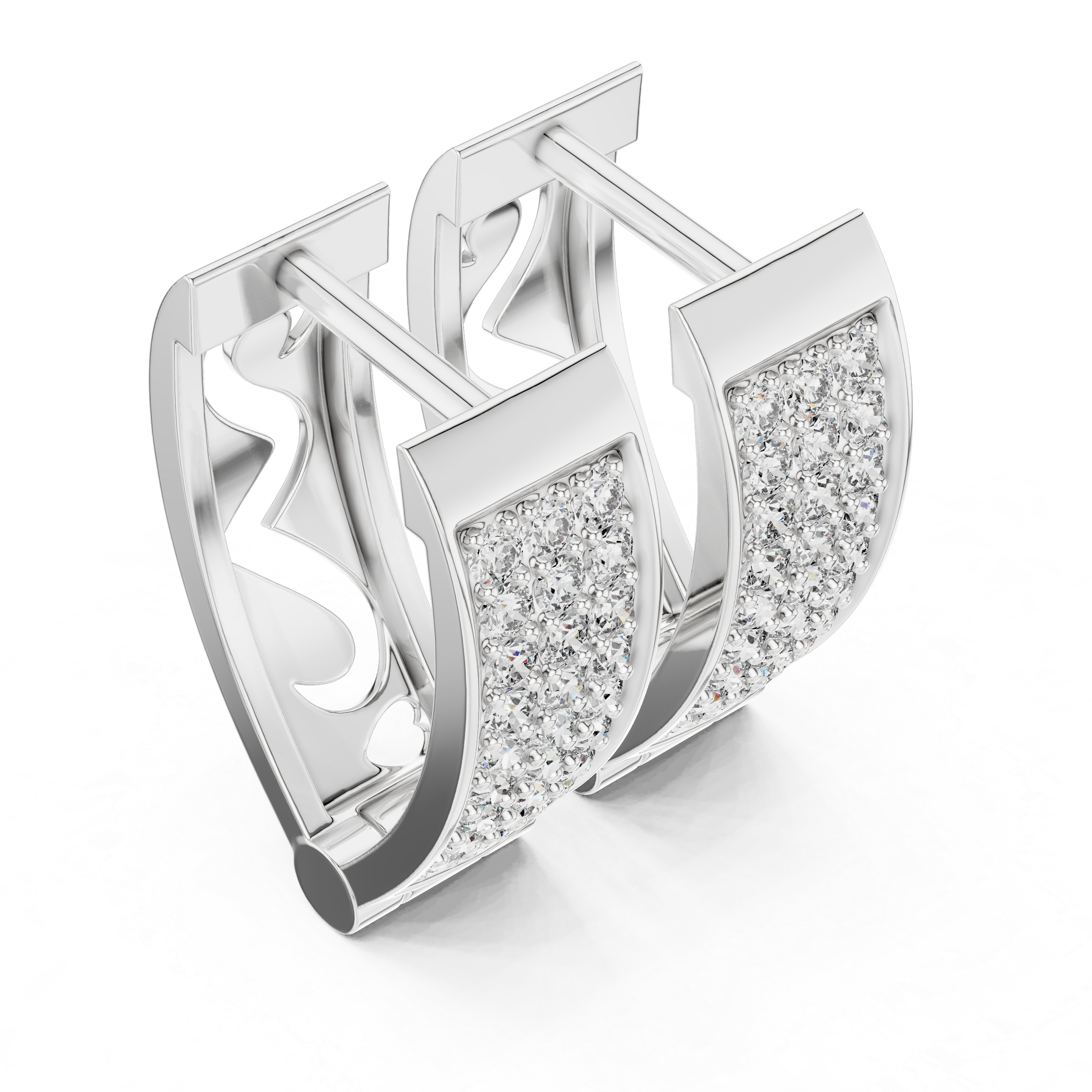 Round Cut Diamond Pavé Huggie Hoop Earrings with Rectangular Frame