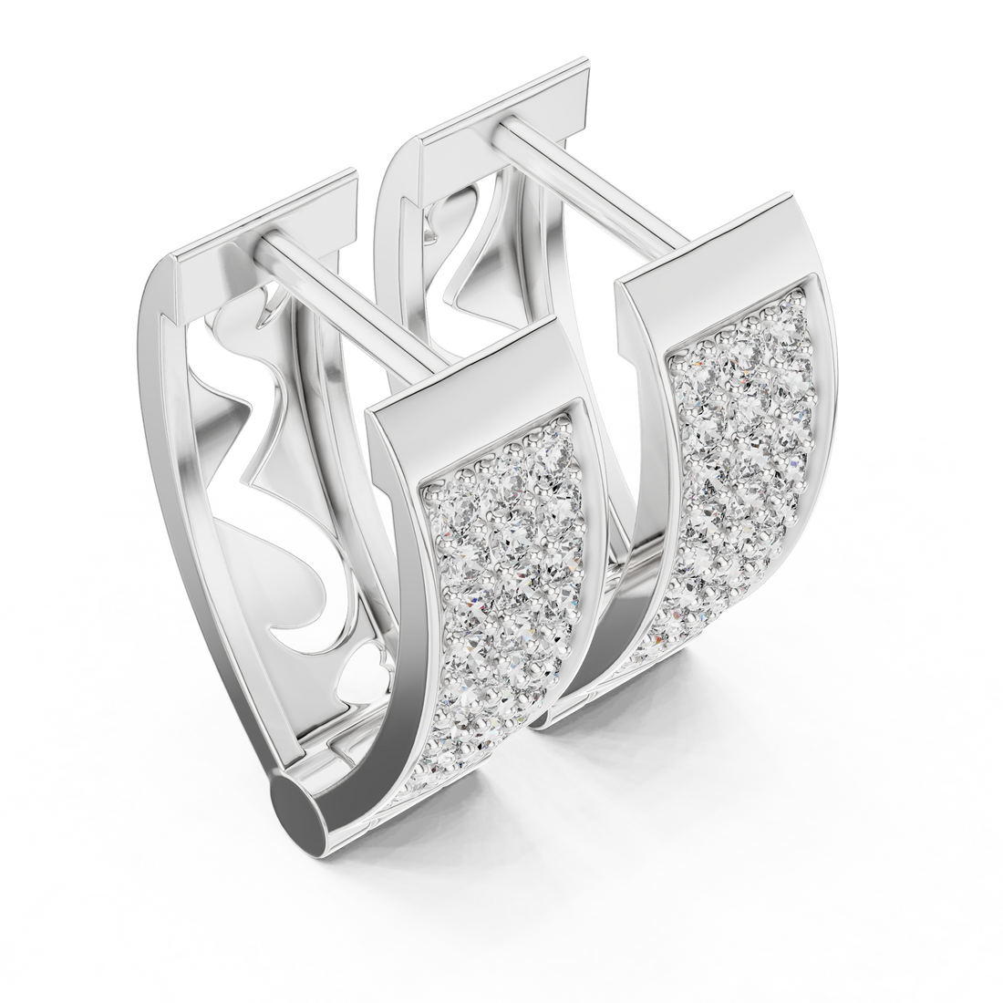 Round Cut Diamond Pavé Huggie Hoop Earrings with Rectangular Frame