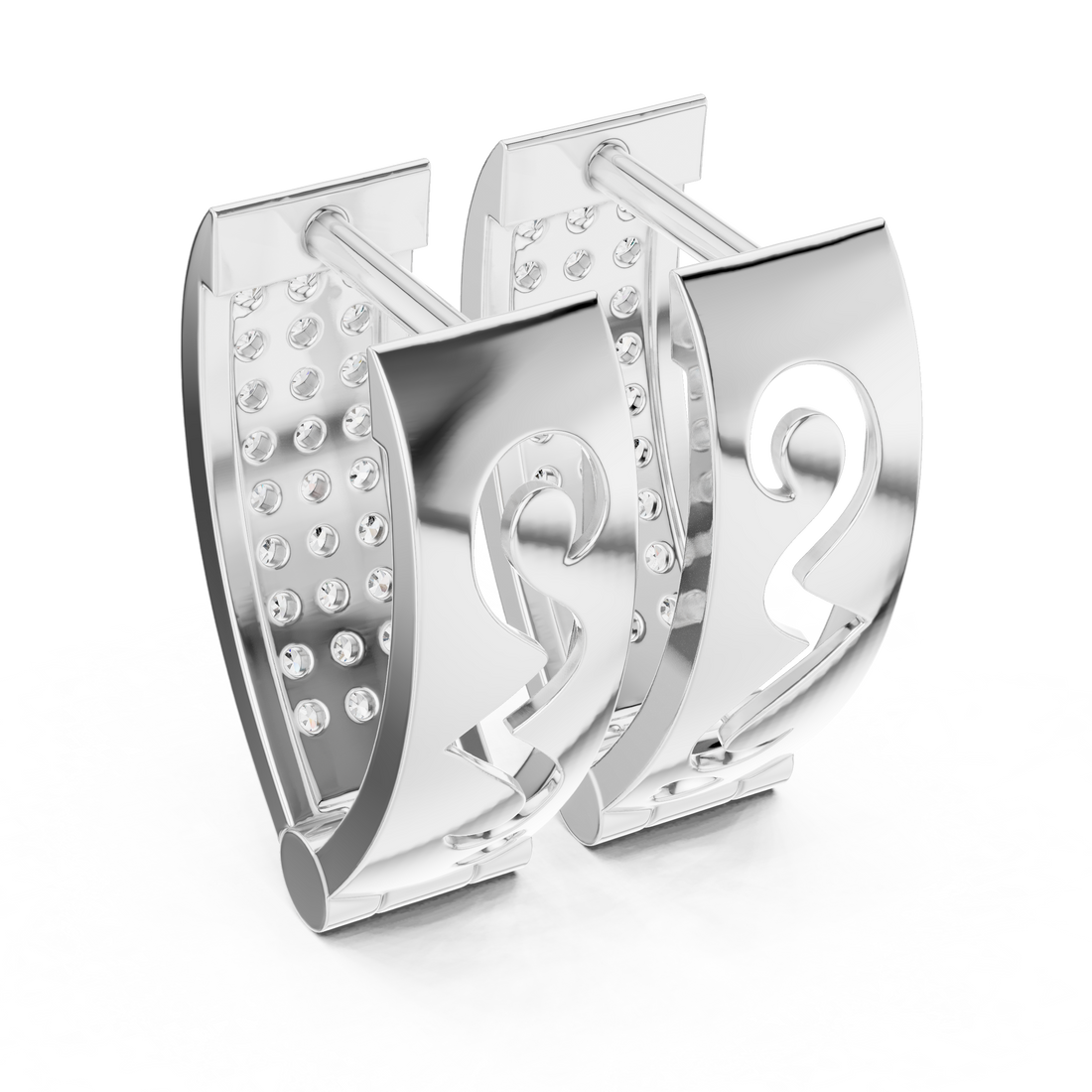 Round Cut Diamond Pavé Huggie Hoop Earrings with Rectangular Frame