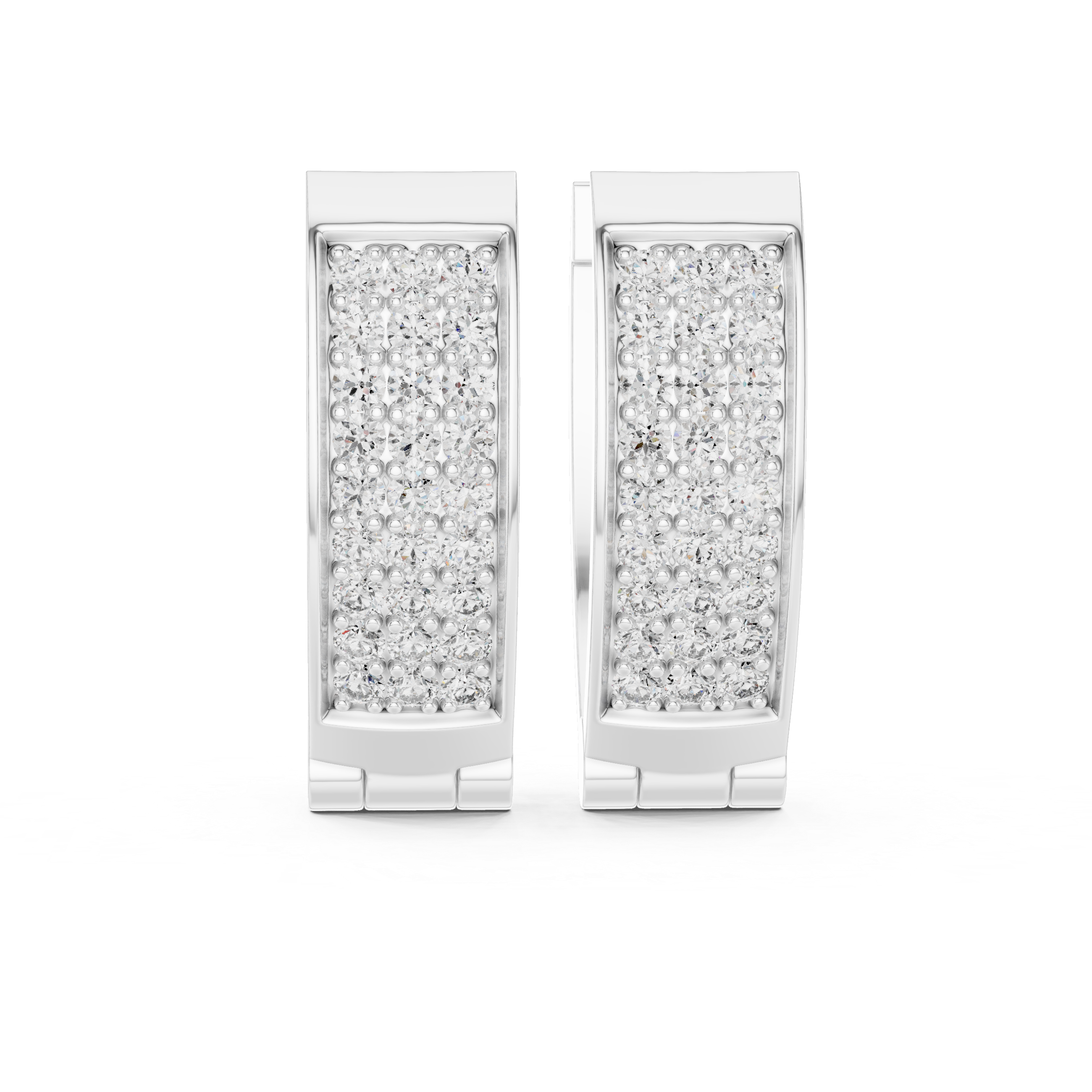 Round Cut Diamond Pavé Huggie Hoop Earrings with Rectangular Frame