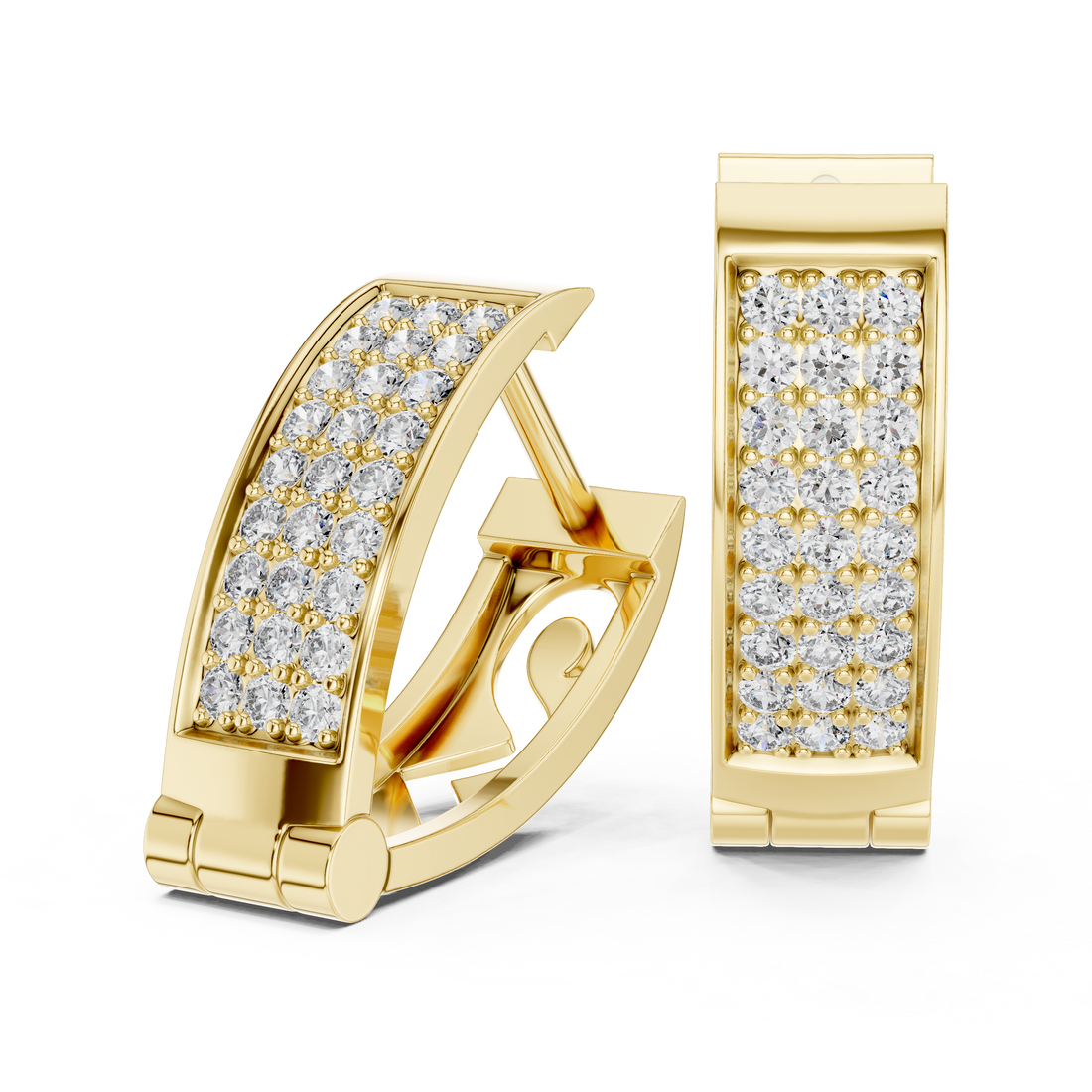 Round Cut Diamond Pavé Huggie Hoop Earrings with Rectangular Frame