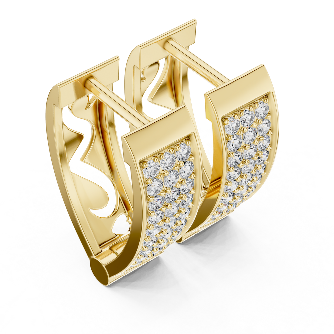 Round Cut Diamond Pavé Huggie Hoop Earrings with Rectangular Frame