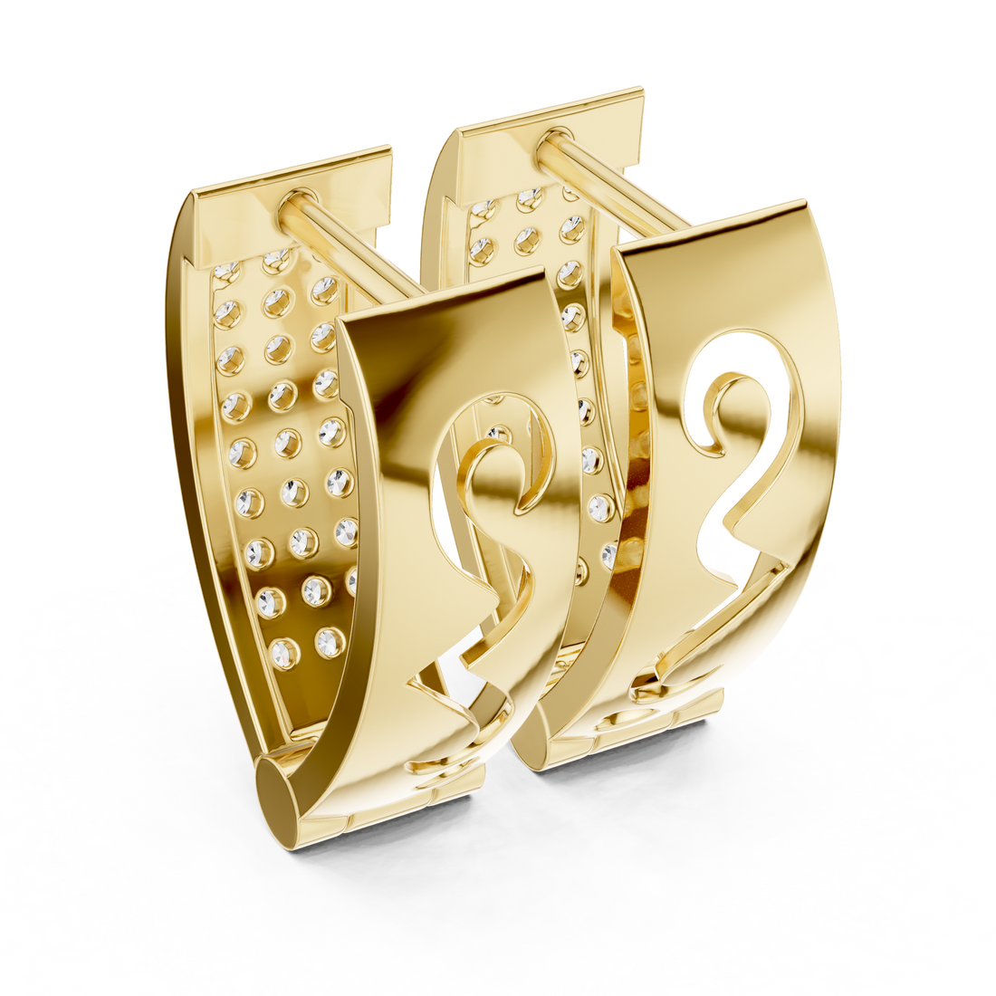 Round Cut Diamond Pavé Huggie Hoop Earrings with Rectangular Frame