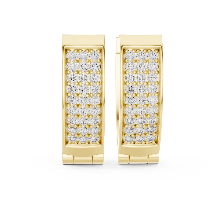 Round Cut Diamond Pavé Huggie Hoop Earrings with Rectangular Frame