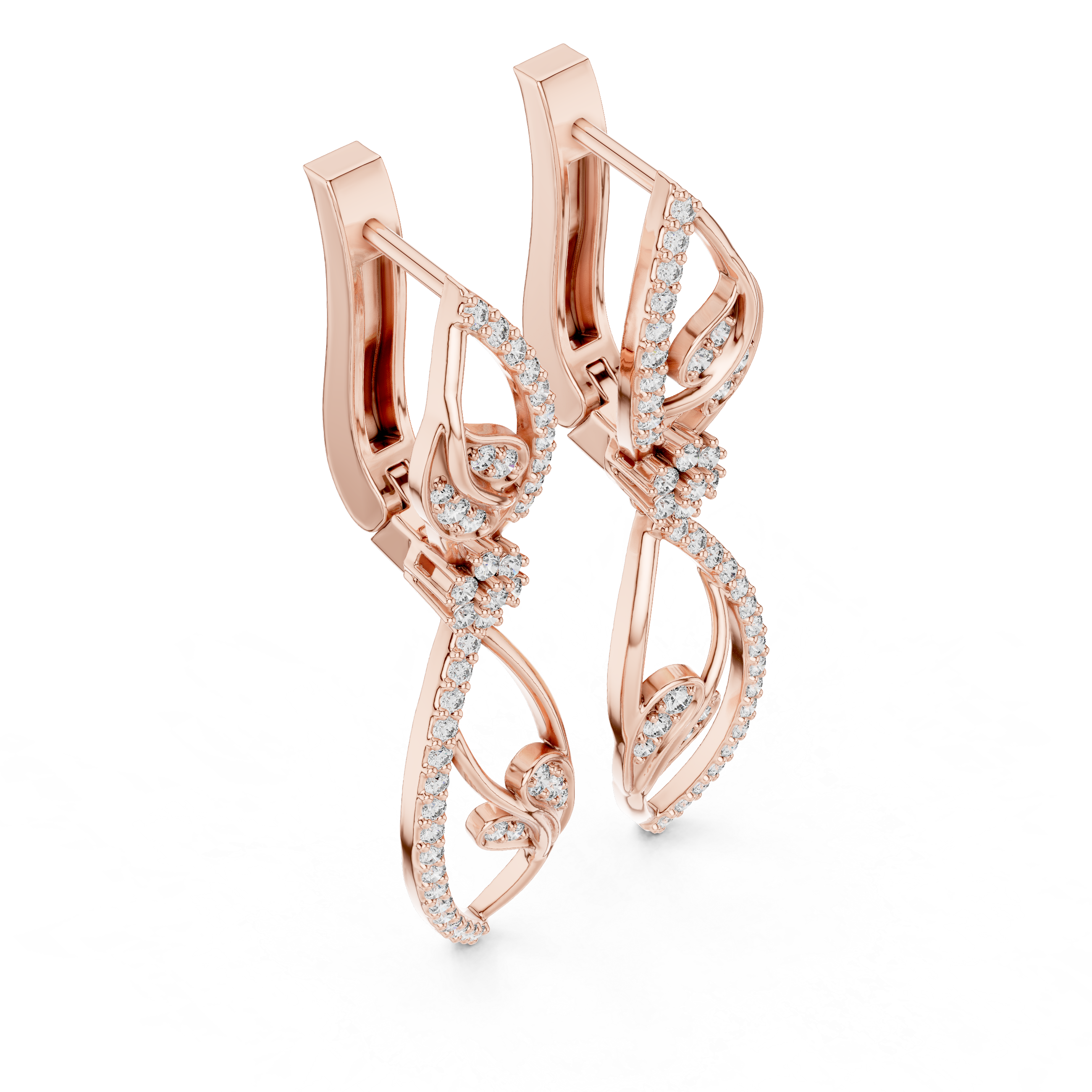 Marquise Leaf Pavé Diamond Floral Drop Earrings with Sculpted Openwork Silhouette