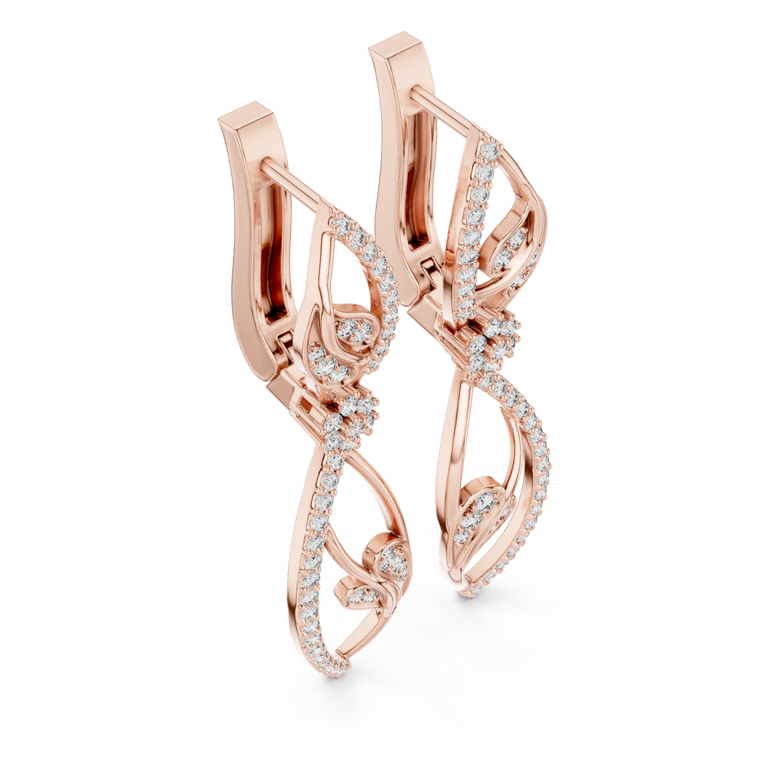 Marquise Leaf Pavé Diamond Floral Drop Earrings with Sculpted Openwork Silhouette