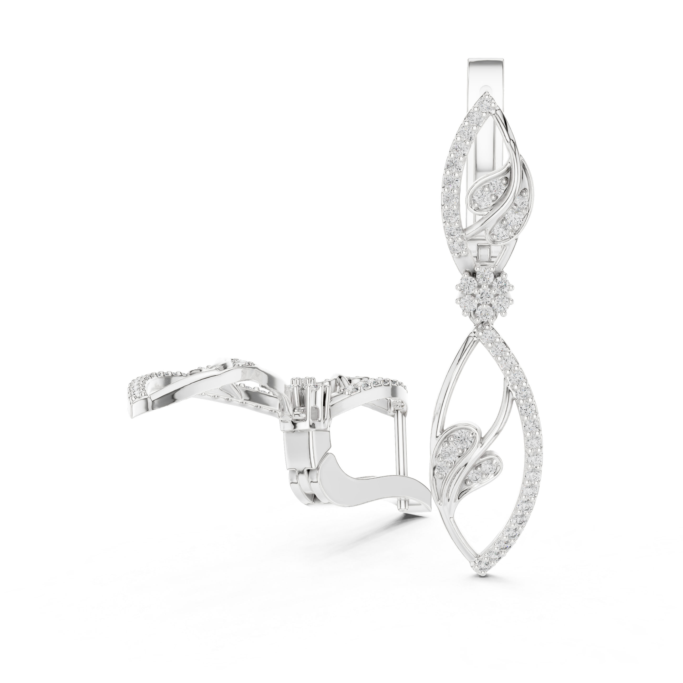 Marquise Leaf Pavé Diamond Floral Drop Earrings with Sculpted Openwork Silhouette