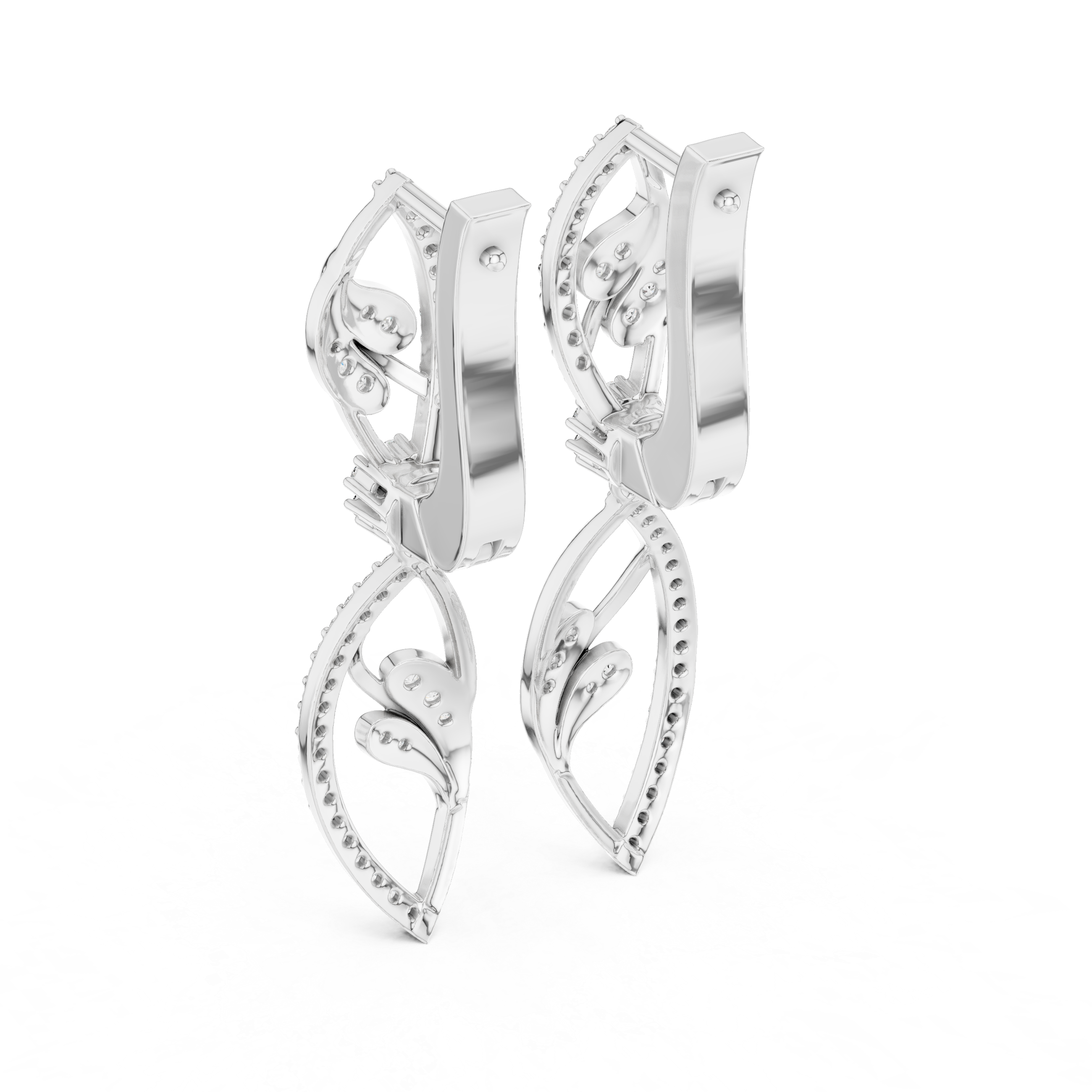 Marquise Leaf Pavé Diamond Floral Drop Earrings with Sculpted Openwork Silhouette