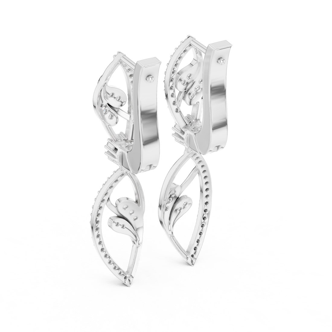 Marquise Leaf Pavé Diamond Floral Drop Earrings with Sculpted Openwork Silhouette