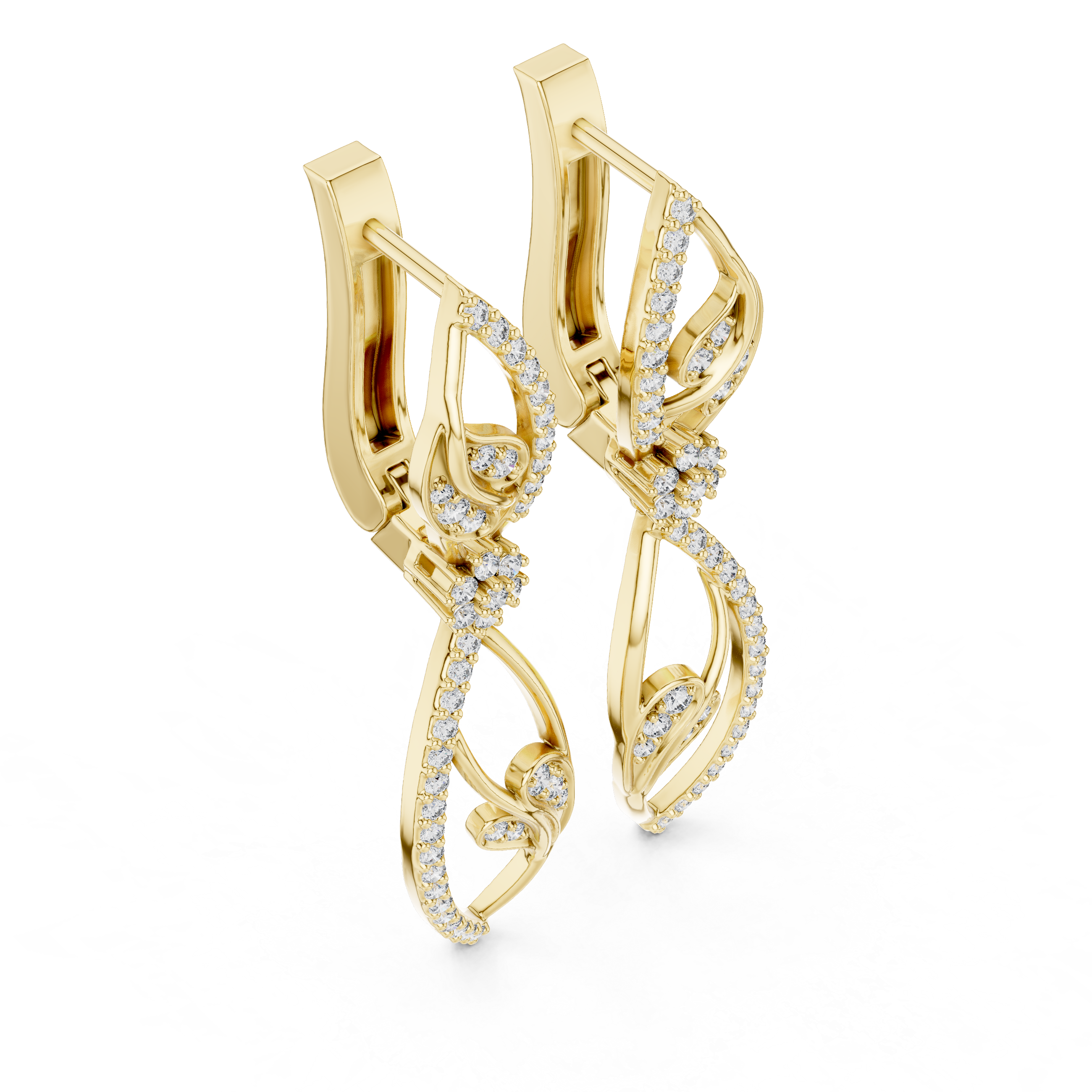 Marquise Leaf Pavé Diamond Floral Drop Earrings with Sculpted Openwork Silhouette