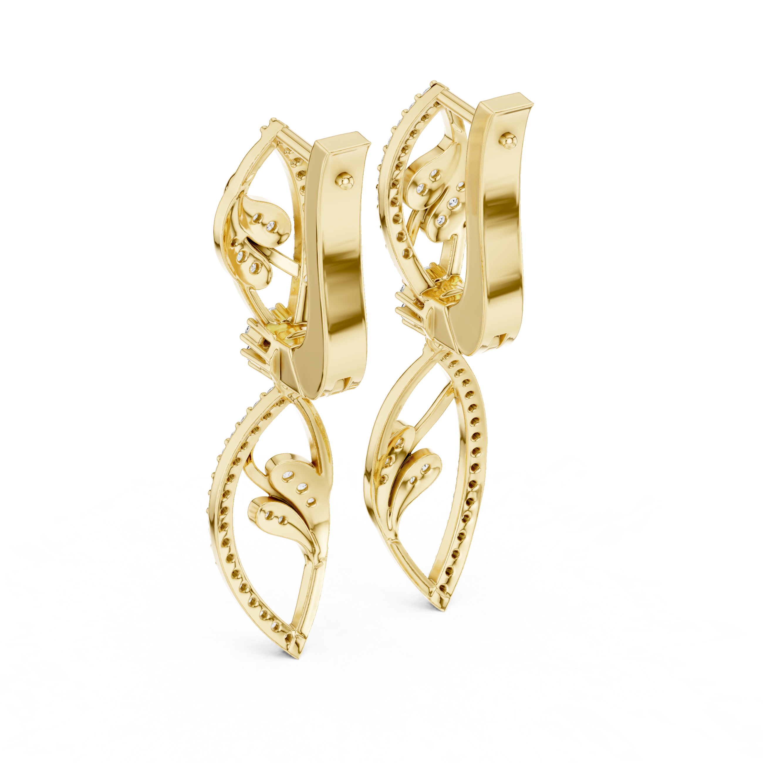 Marquise Leaf Pavé Diamond Floral Drop Earrings with Sculpted Openwork Silhouette