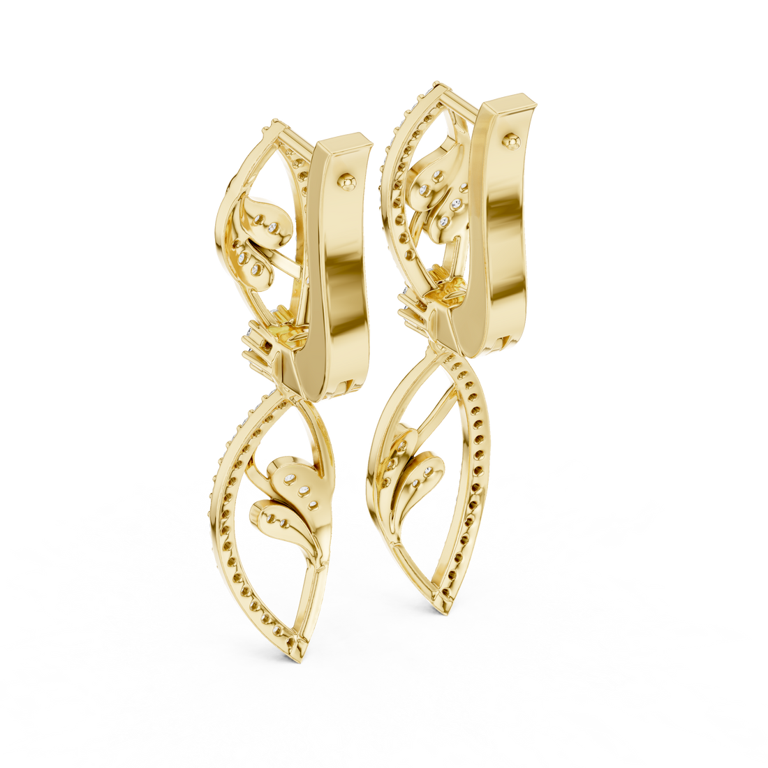 Marquise Leaf Pavé Diamond Floral Drop Earrings with Sculpted Openwork Silhouette