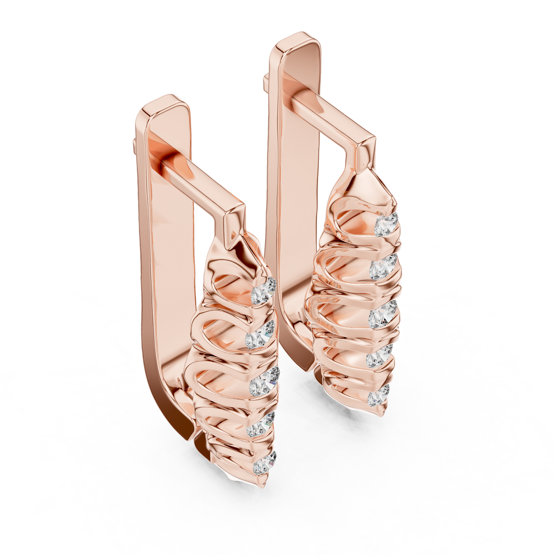 Round Brilliant Diamond Graduated Collet Set Bar Stud Earrings