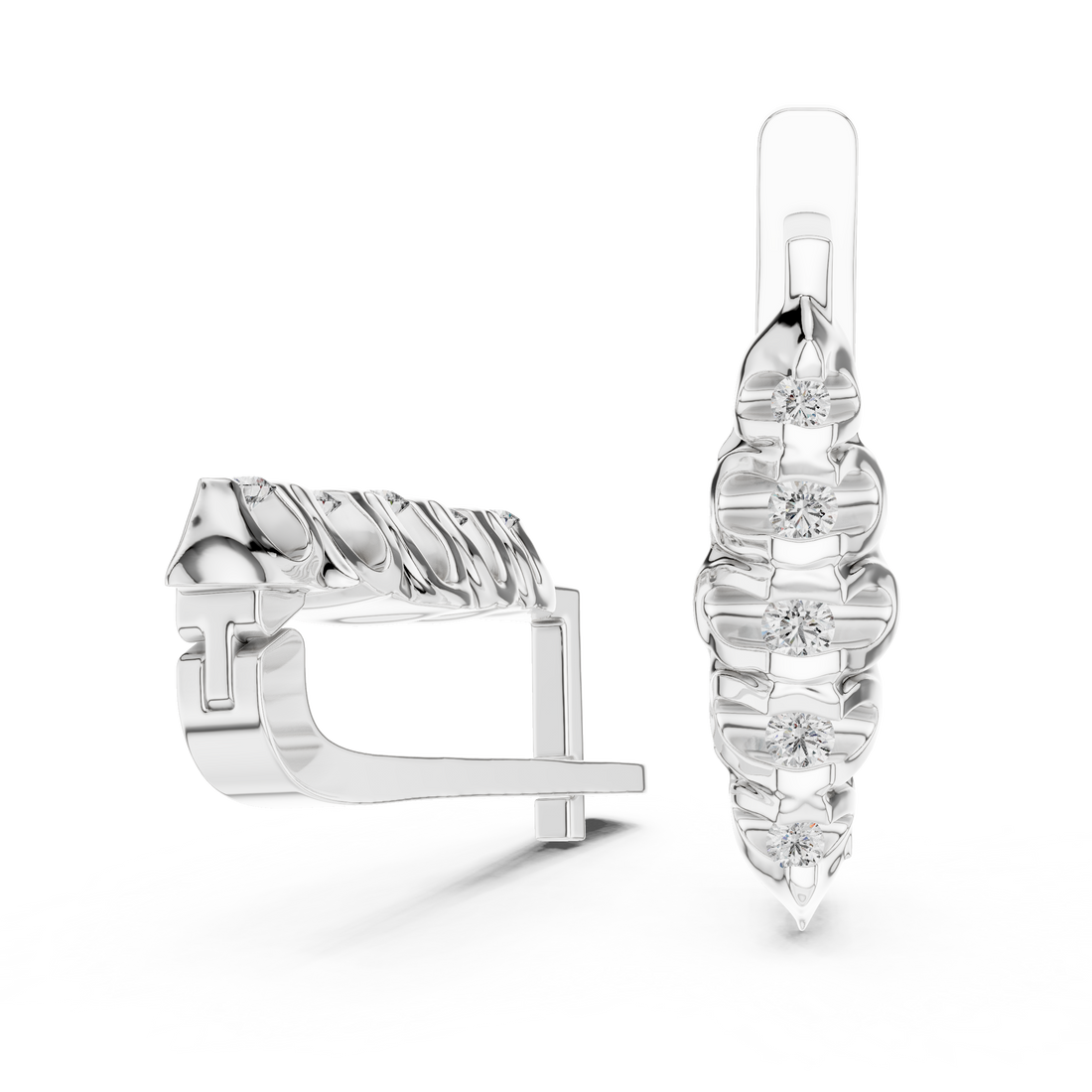 Round Brilliant Diamond Graduated Collet Set Bar Stud Earrings