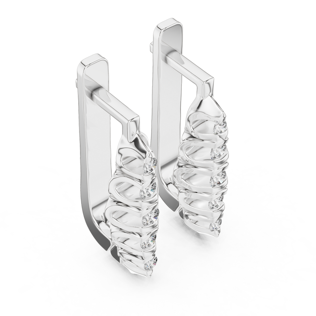 Round Brilliant Diamond Graduated Collet Set Bar Stud Earrings