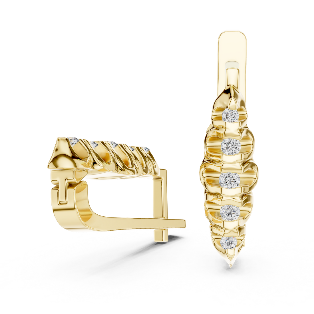 Round Brilliant Diamond Graduated Collet Set Bar Stud Earrings