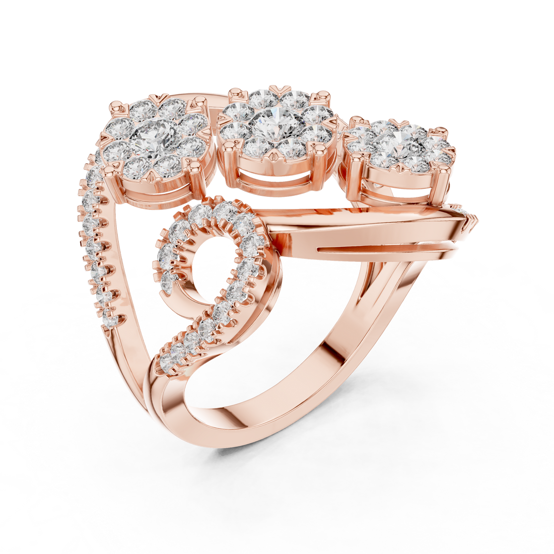 Round Cut Diamond Infinity Cluster Ring with Halo Accents