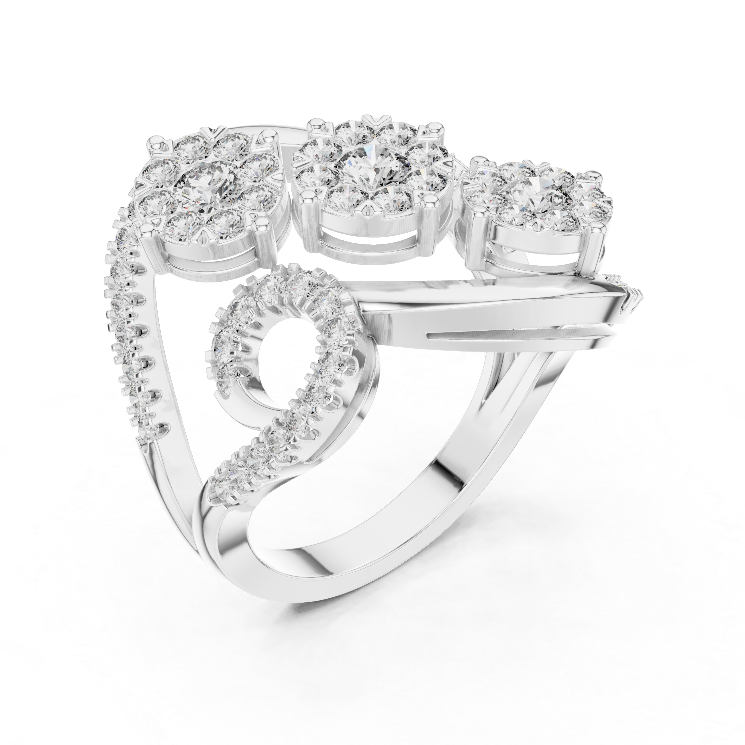 Round Cut Diamond Infinity Cluster Ring with Halo Accents