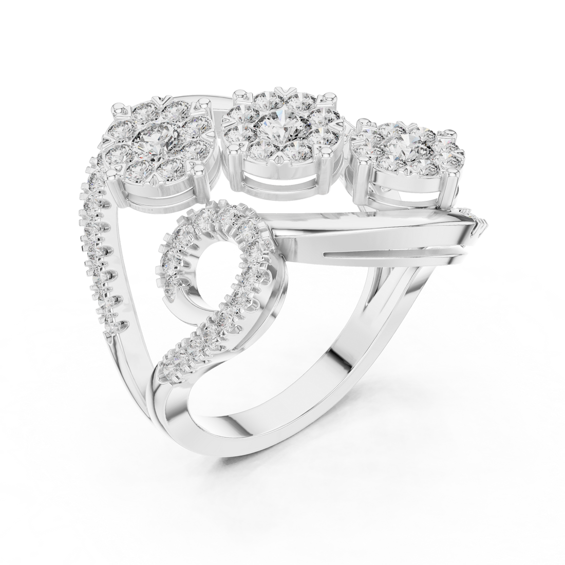 Round Cut Diamond Infinity Cluster Ring with Halo Accents