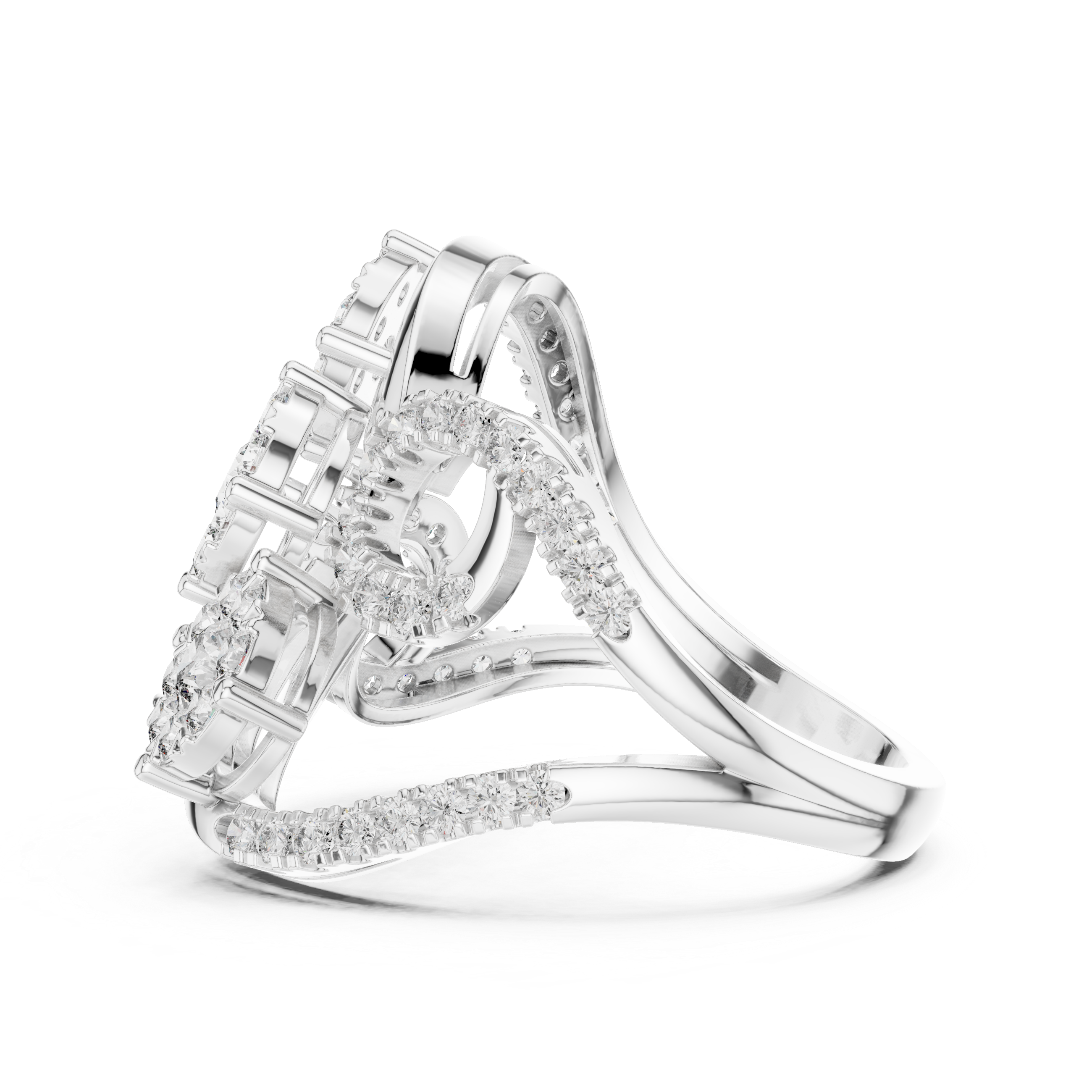 Round Cut Diamond Infinity Cluster Ring with Halo Accents