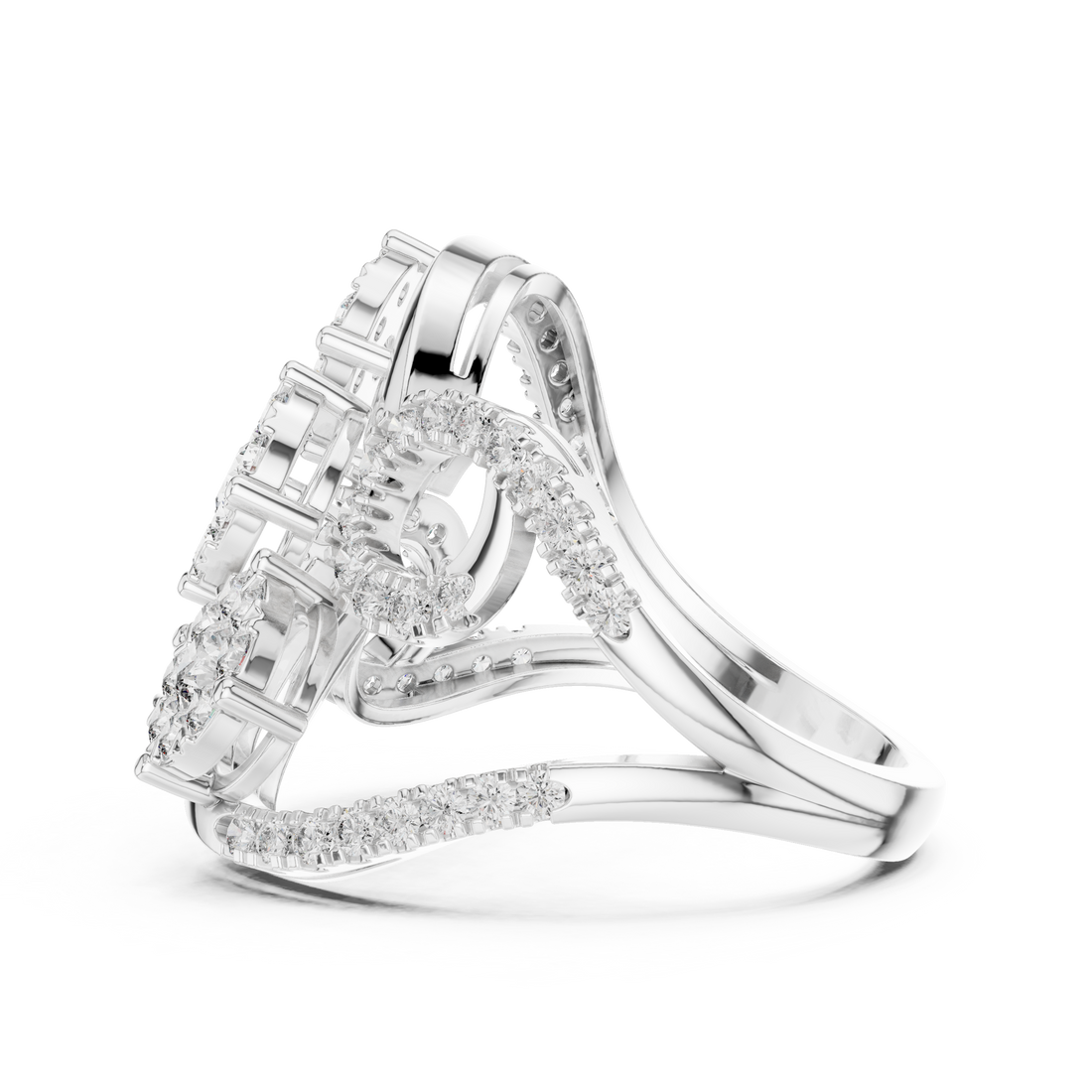 Round Cut Diamond Infinity Cluster Ring with Halo Accents