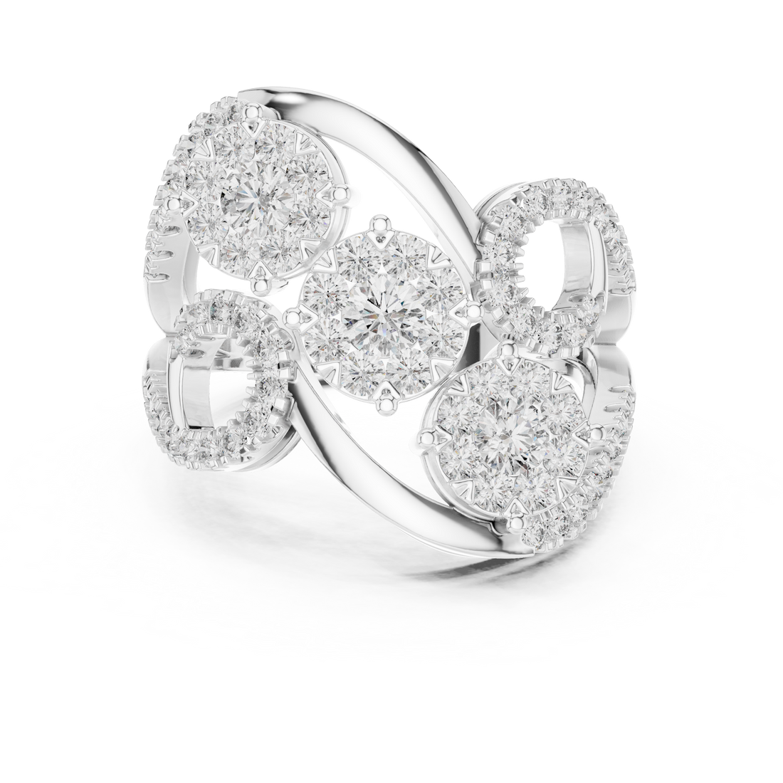 Round Cut Diamond Infinity Cluster Ring with Halo Accents