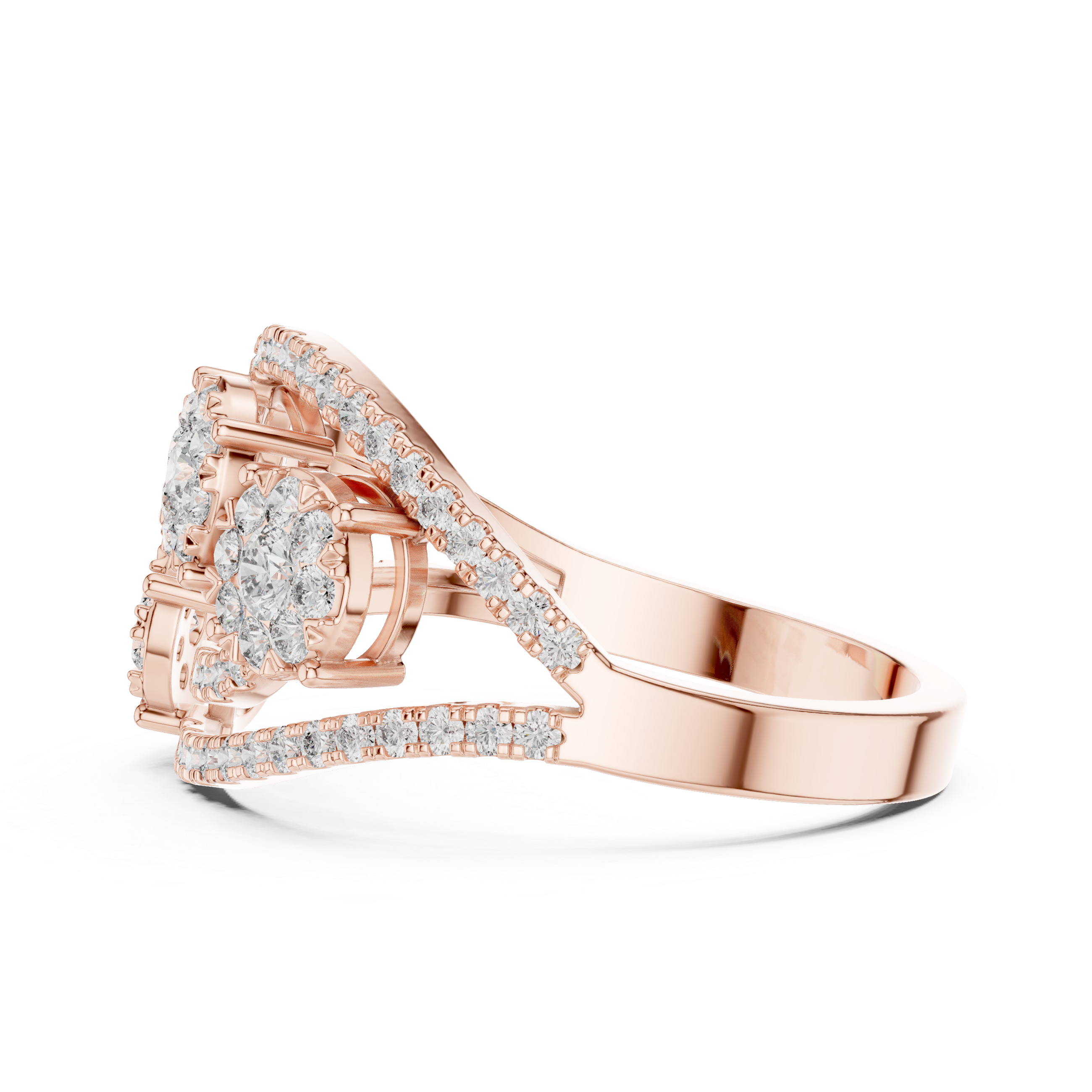 Round Cut Diamond Interwoven Infinity Three Cluster Ring