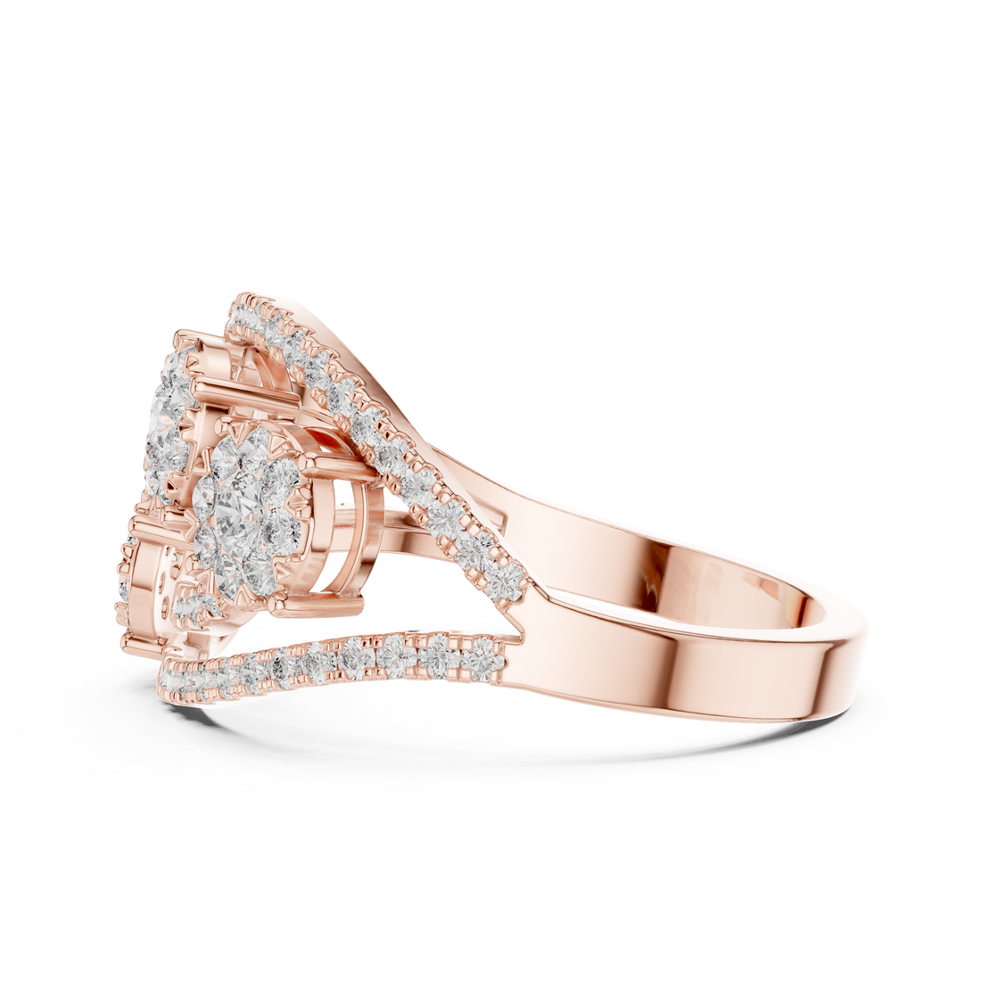 Round Cut Diamond Interwoven Infinity Three Cluster Ring