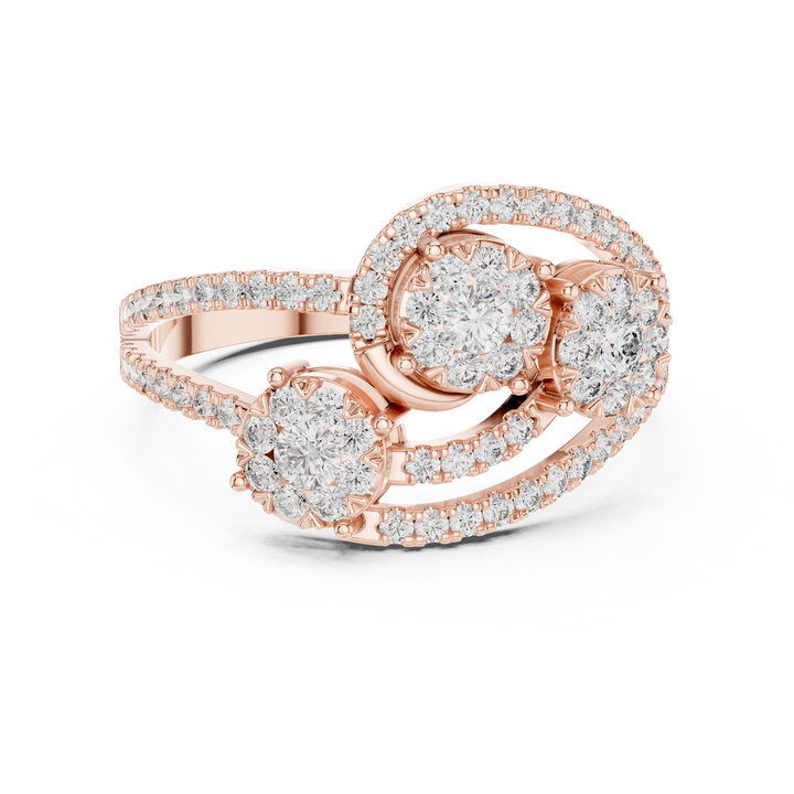Round Cut Diamond Interwoven Infinity Three Cluster Ring
