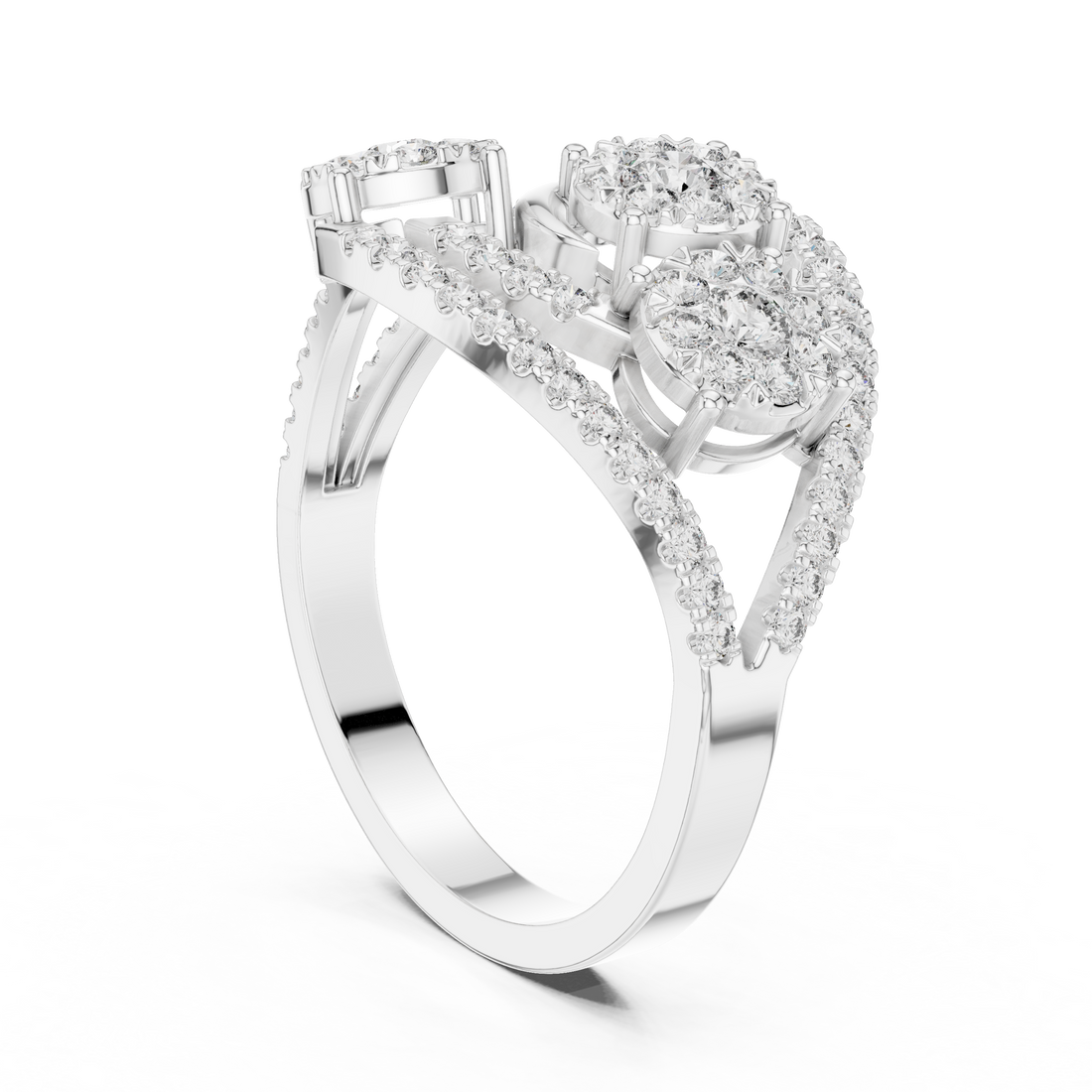 Round Cut Diamond Interwoven Infinity Three Cluster Ring