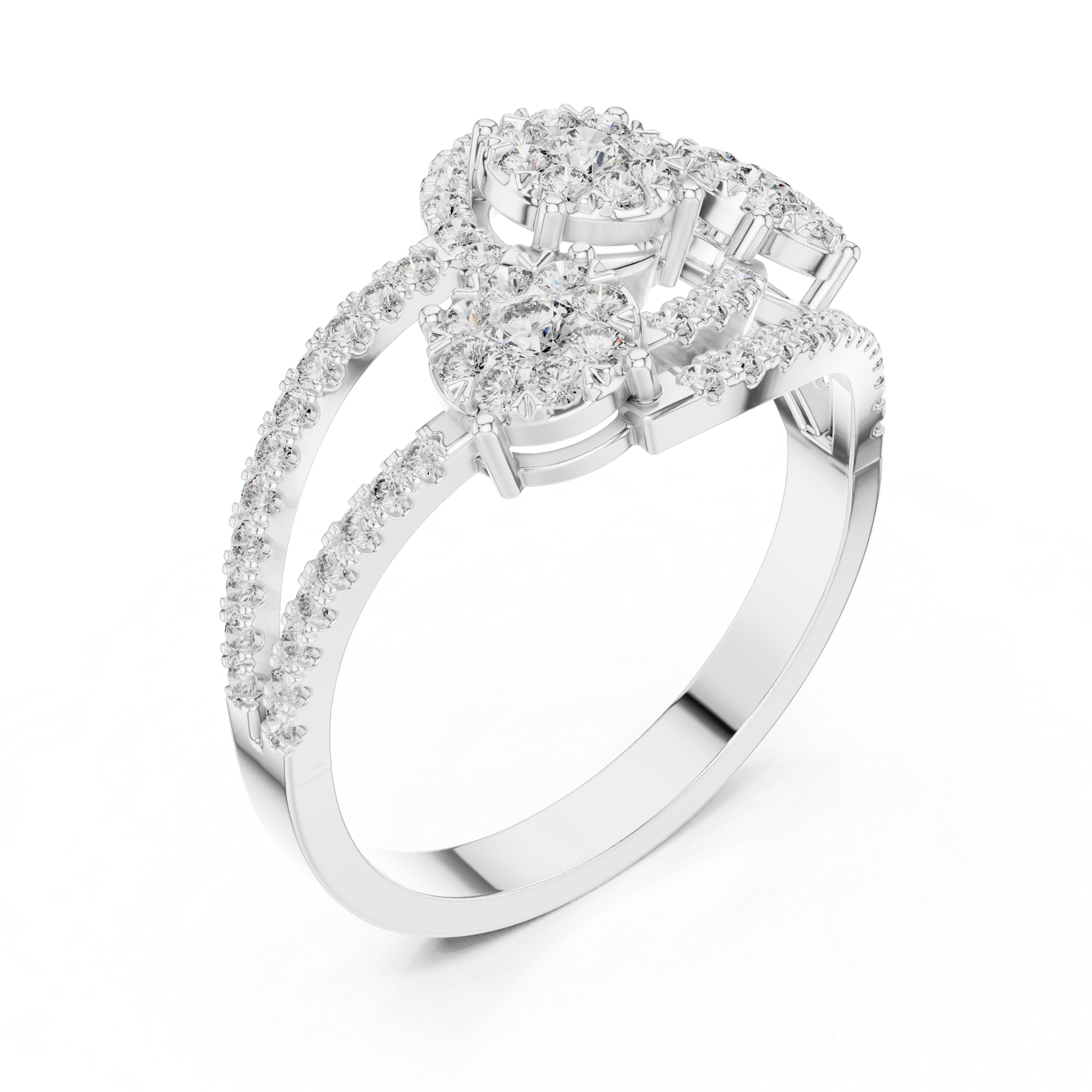Round Cut Diamond Interwoven Infinity Three Cluster Ring