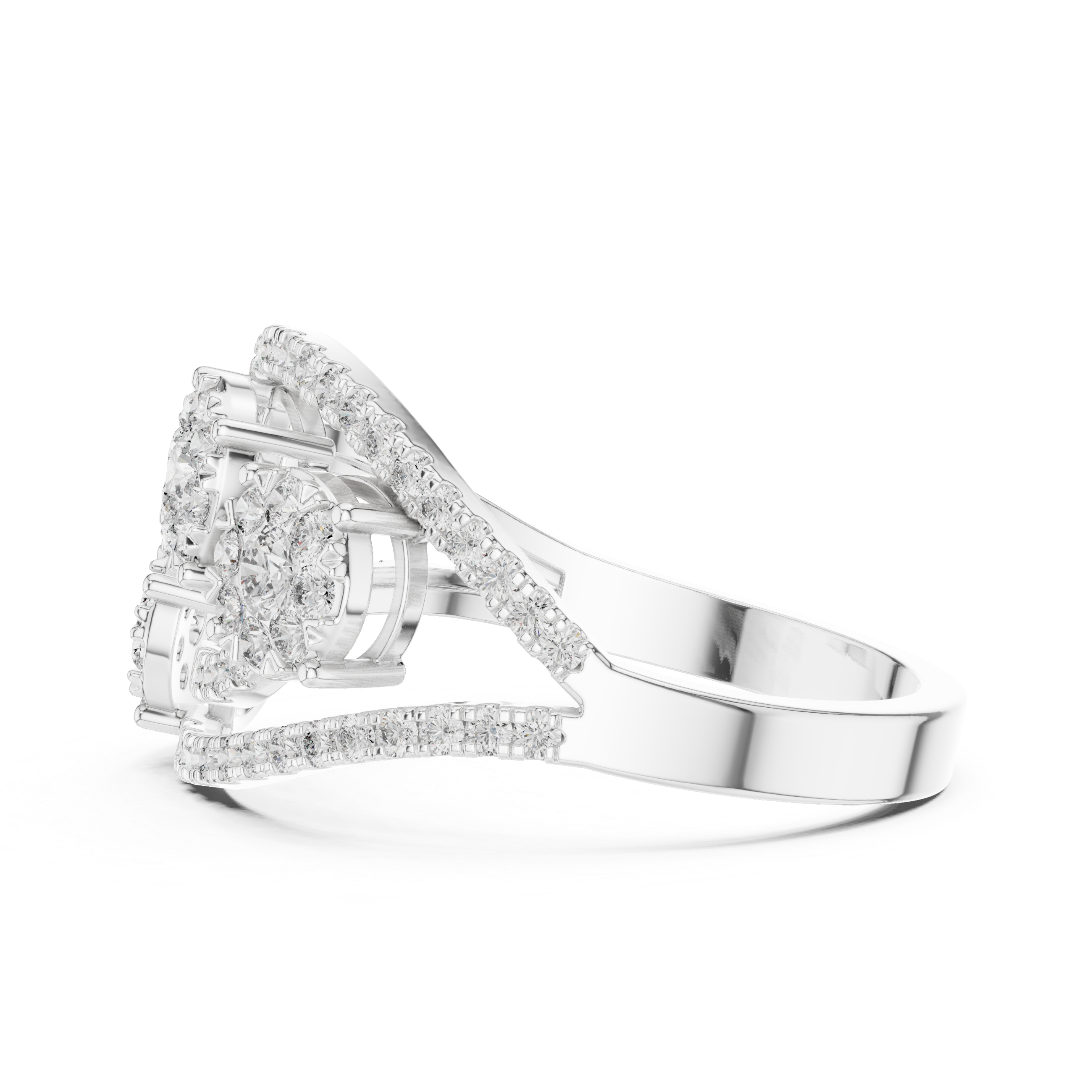 Round Cut Diamond Interwoven Infinity Three Cluster Ring